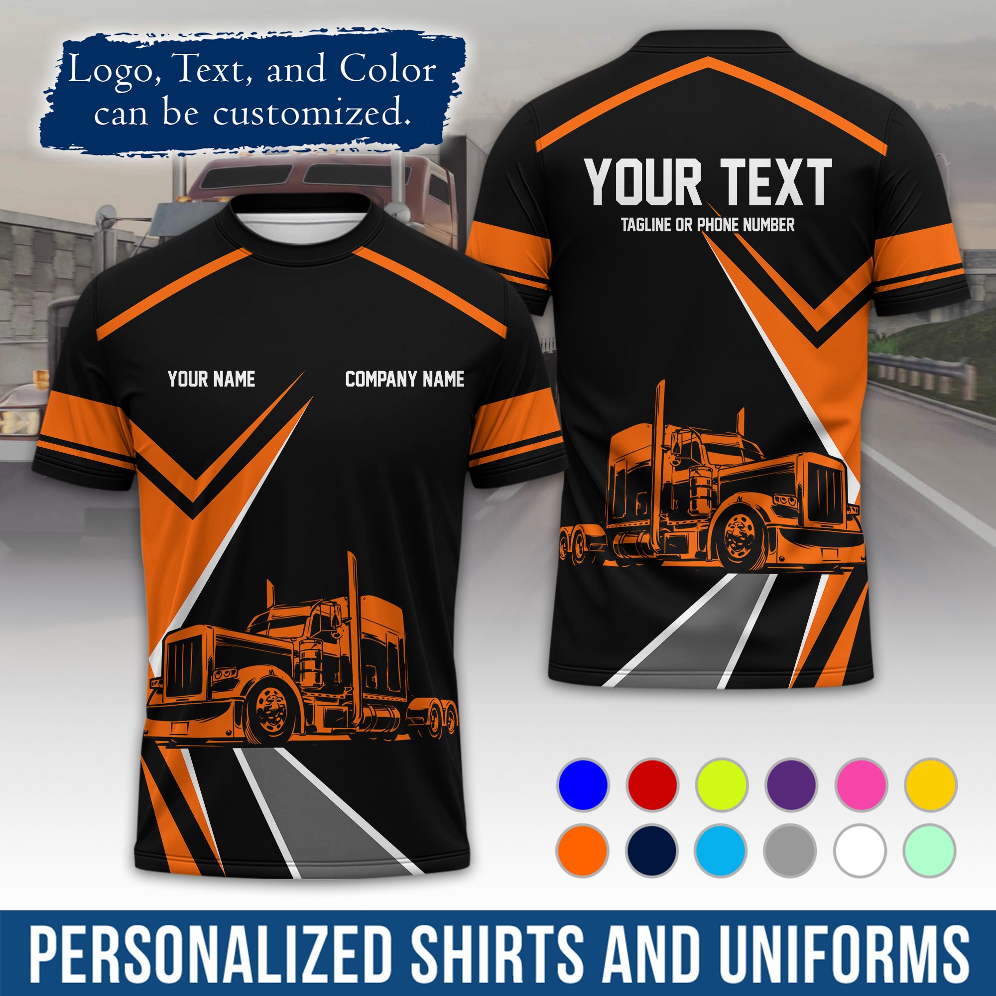 Personalized Semi Truck Driver T-Shirt, Your Custom Logo, Company Name & Contact Info TS05