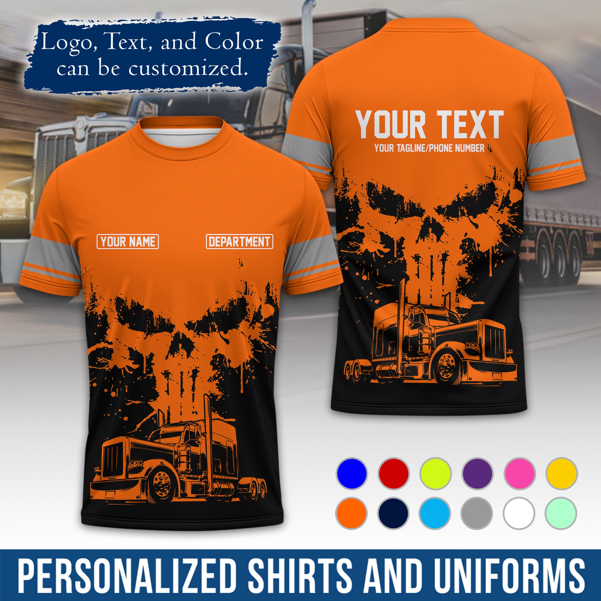 Personalized Semi Truck Driver T-Shirt, Your Custom Logo, Company Name & Contact Info TS04