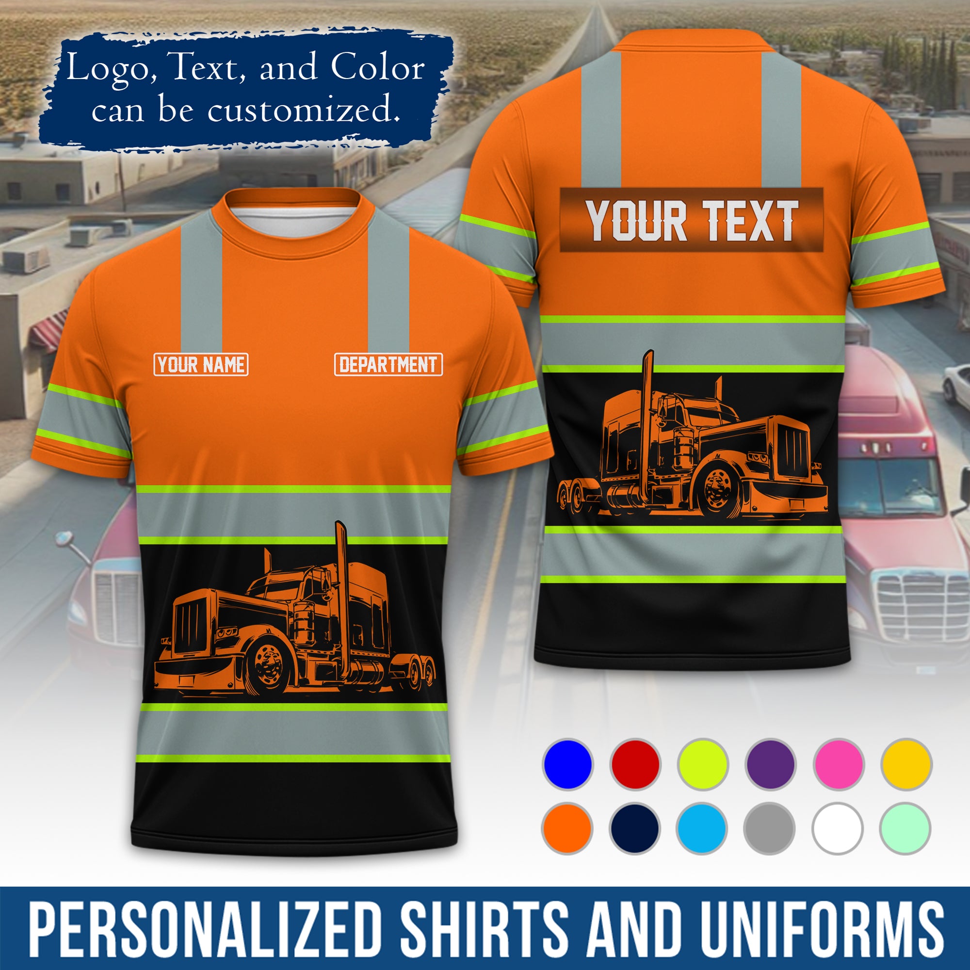 Personalized Semi Truck Driver T-Shirt, Your Custom Logo, Company Name & Contact Info TS09