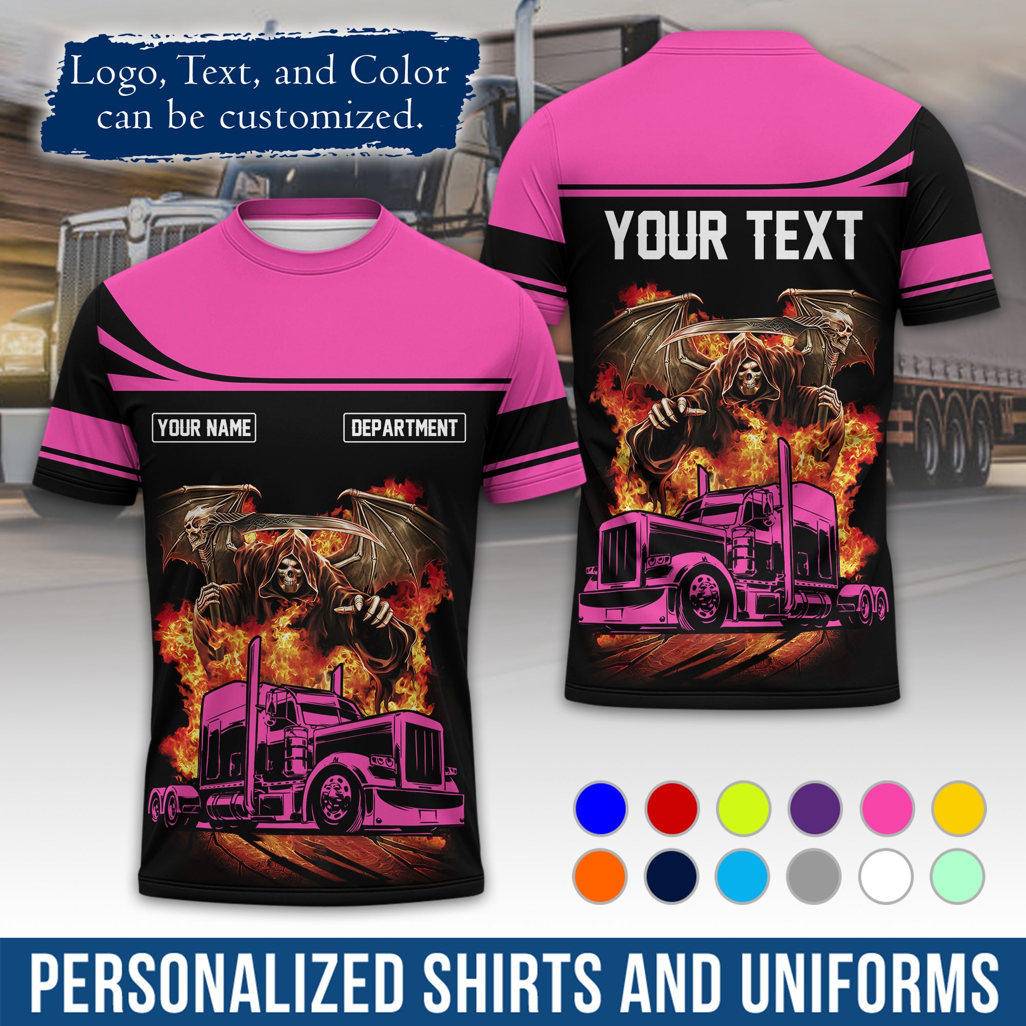 Personalized Semi Truck Driver T-Shirt, Your Custom Logo, Company Name & Contact Info TS01
