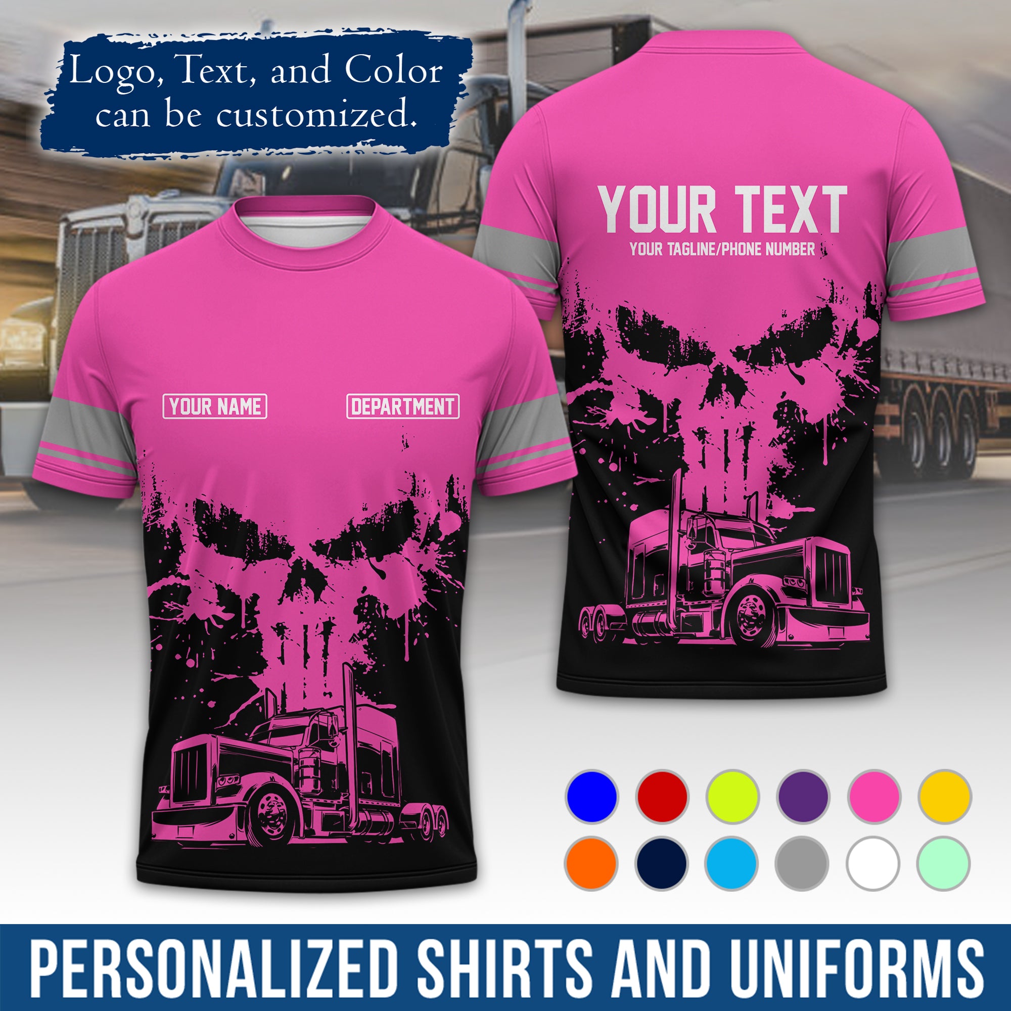 Personalized Semi Truck Driver T-Shirt, Your Custom Logo, Company Name & Contact Info TS04