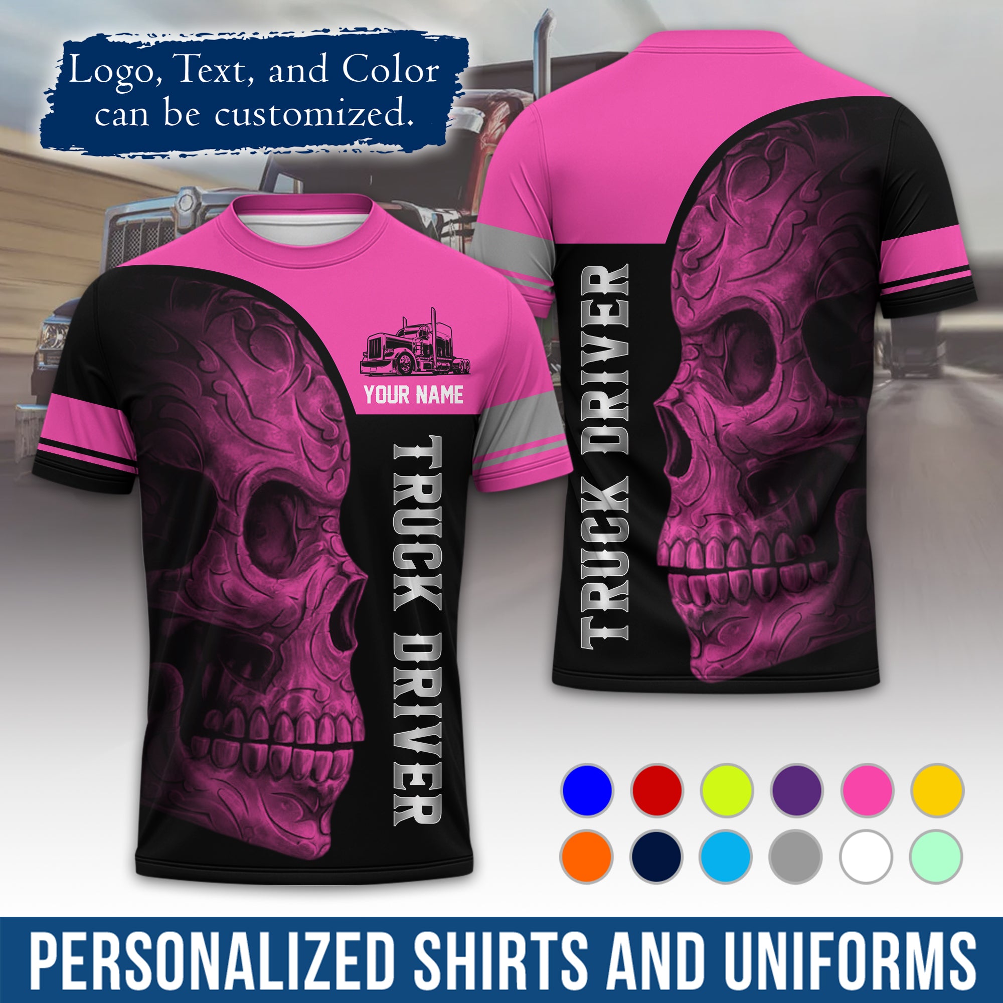 Personalized Semi Truck Driver T-Shirt, Your Custom Logo, Company Name & Contact Info TS06