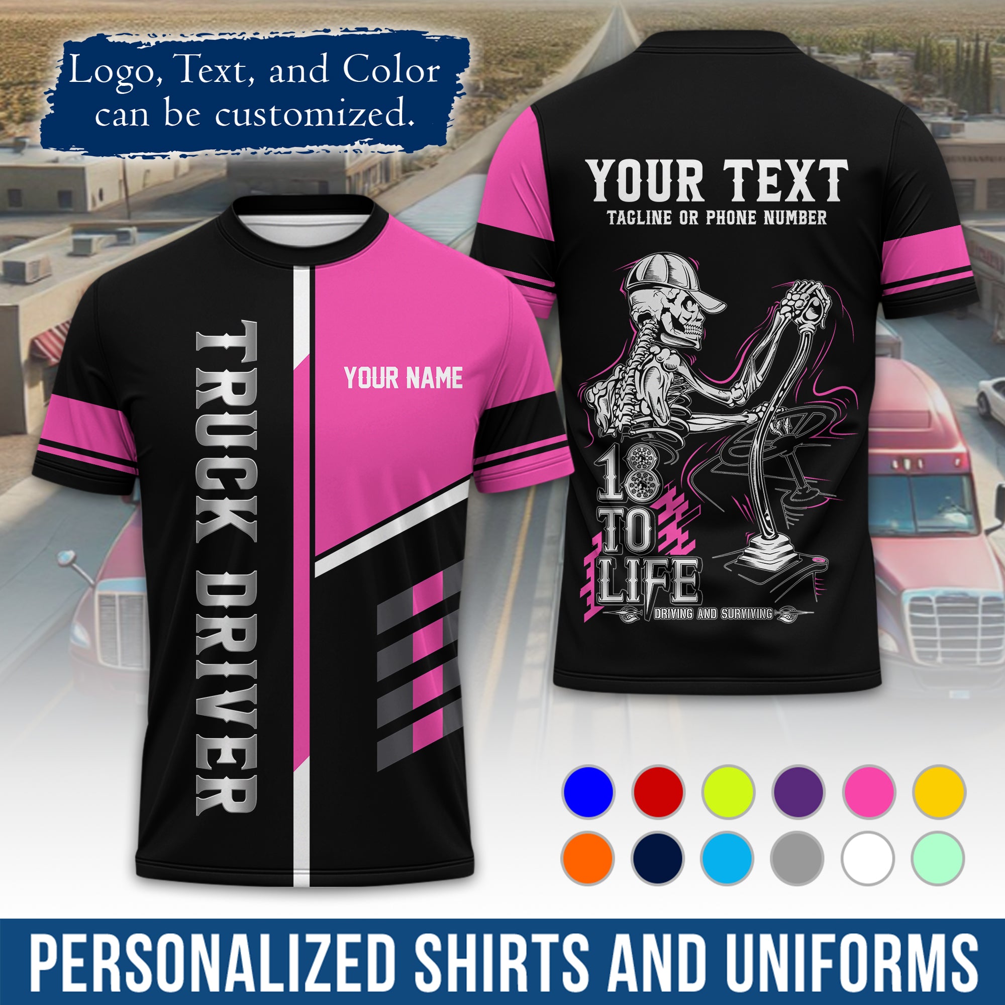 Personalized Semi Truck Driver T-Shirt, Your Custom Logo, Company Name & Contact Info TS07