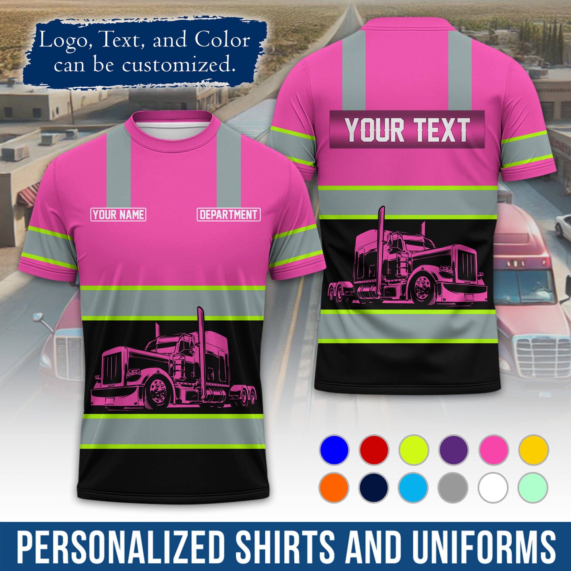 Personalized Semi Truck Driver T-Shirt, Your Custom Logo, Company Name & Contact Info TS09