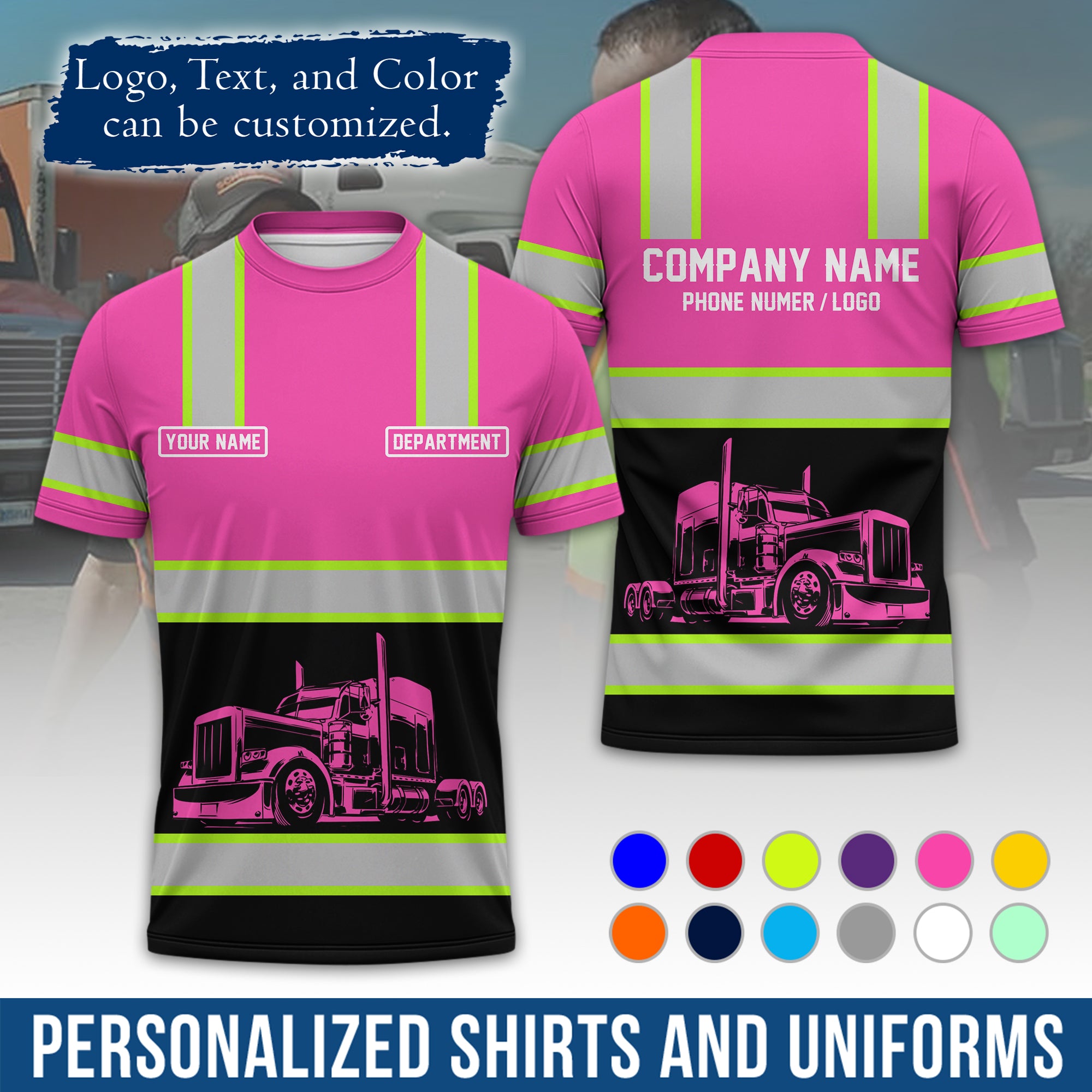 Personalized Semi Truck Driver T-Shirt, Your Custom Logo, Company Name & Contact Info TS03