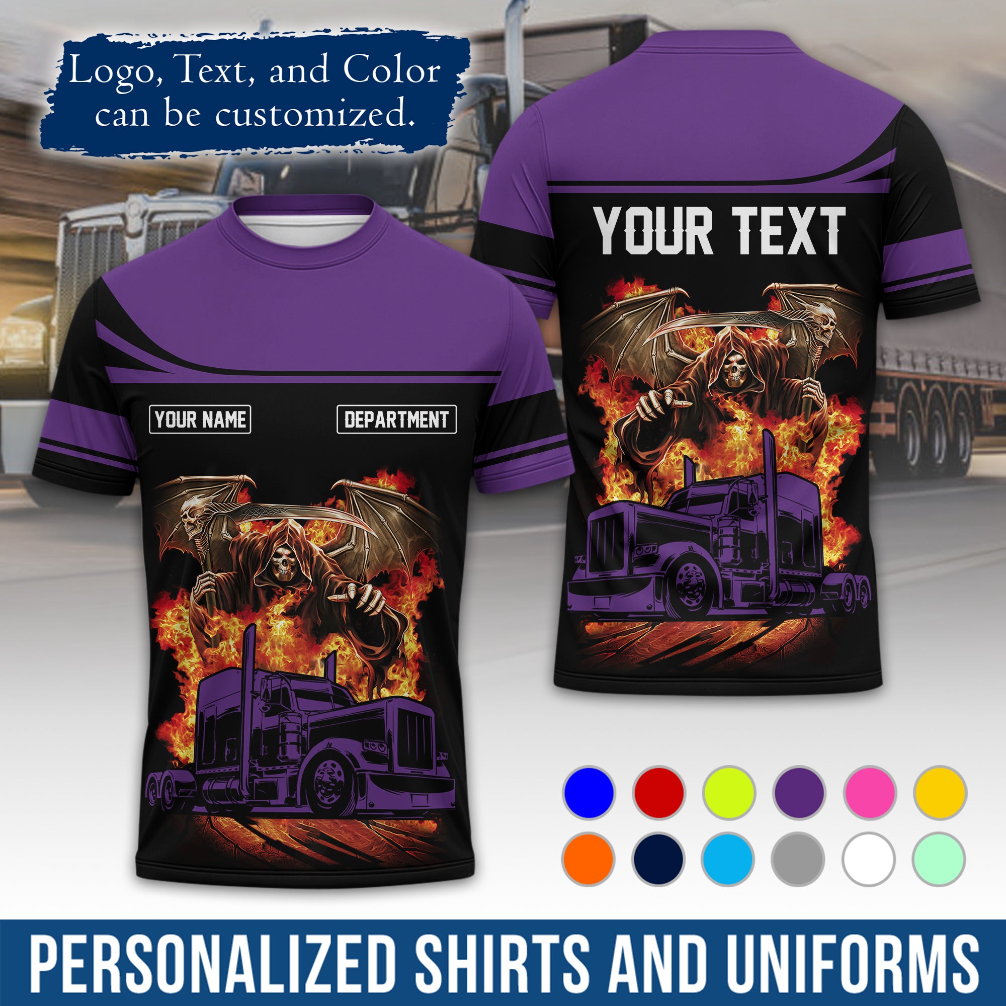 Personalized Semi Truck Driver T-Shirt, Your Custom Logo, Company Name & Contact Info TS01