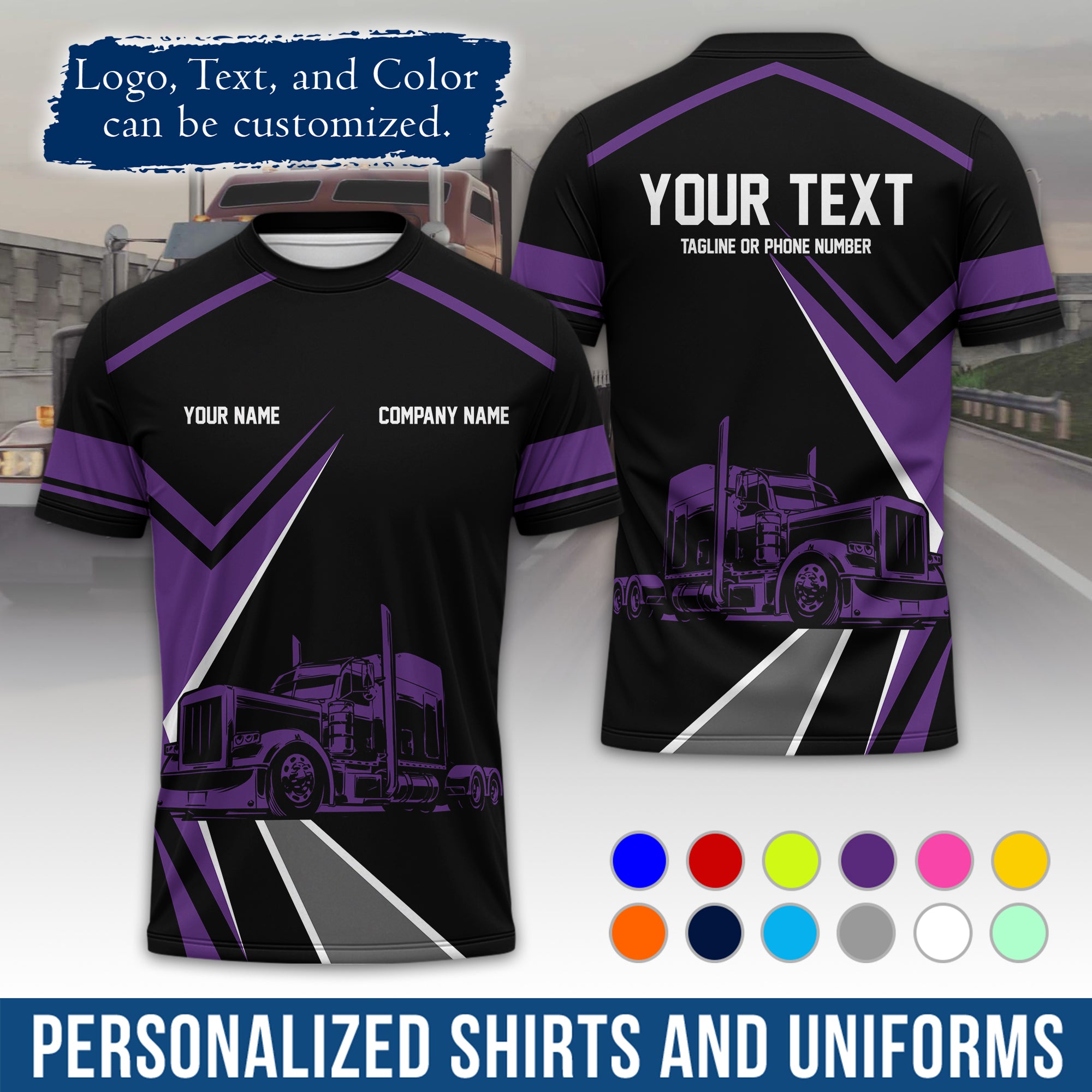 Personalized Semi Truck Driver T-Shirt, Your Custom Logo, Company Name & Contact Info TS05