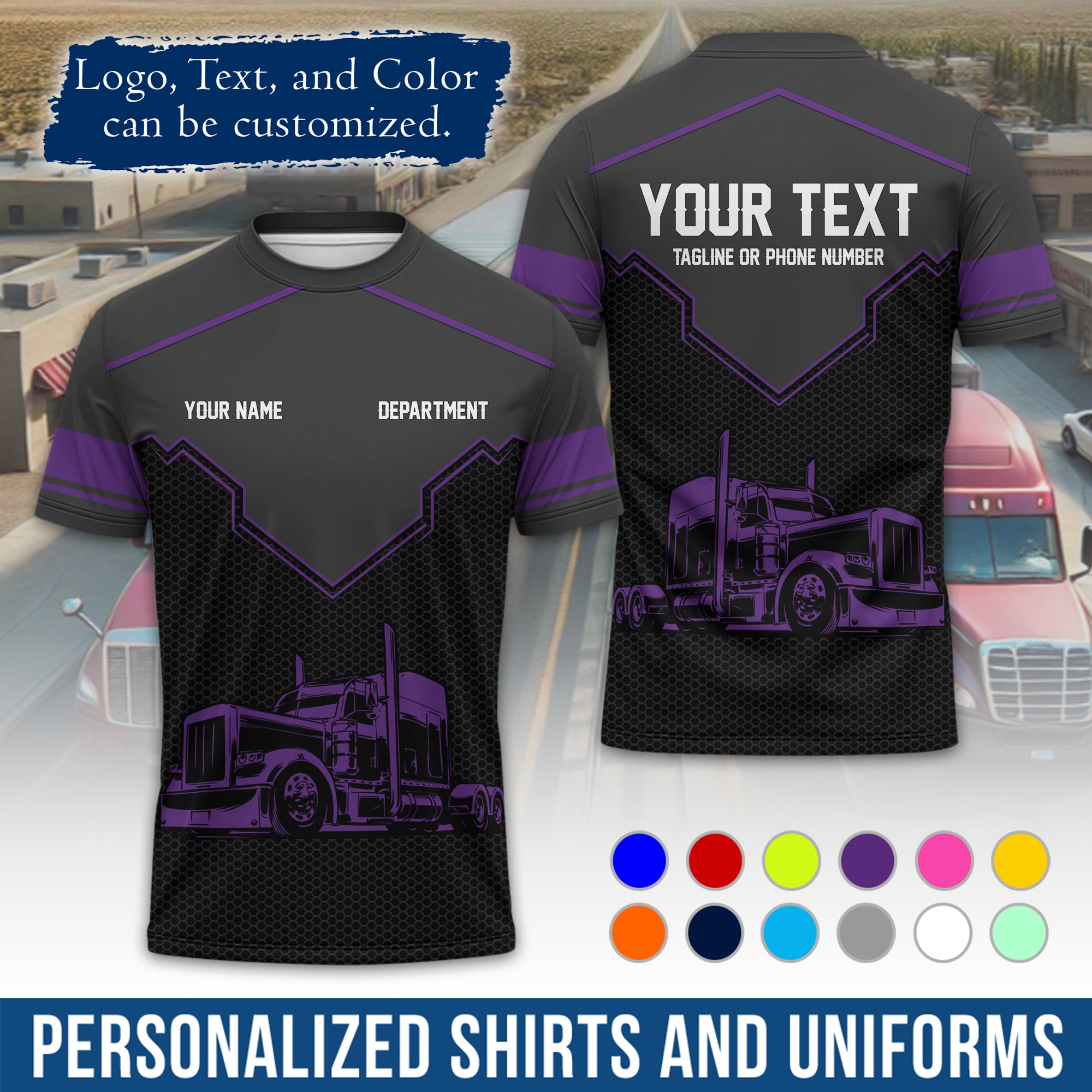 Personalized Semi Truck Driver T-Shirt, Your Custom Logo, Company Name & Contact Info TS08