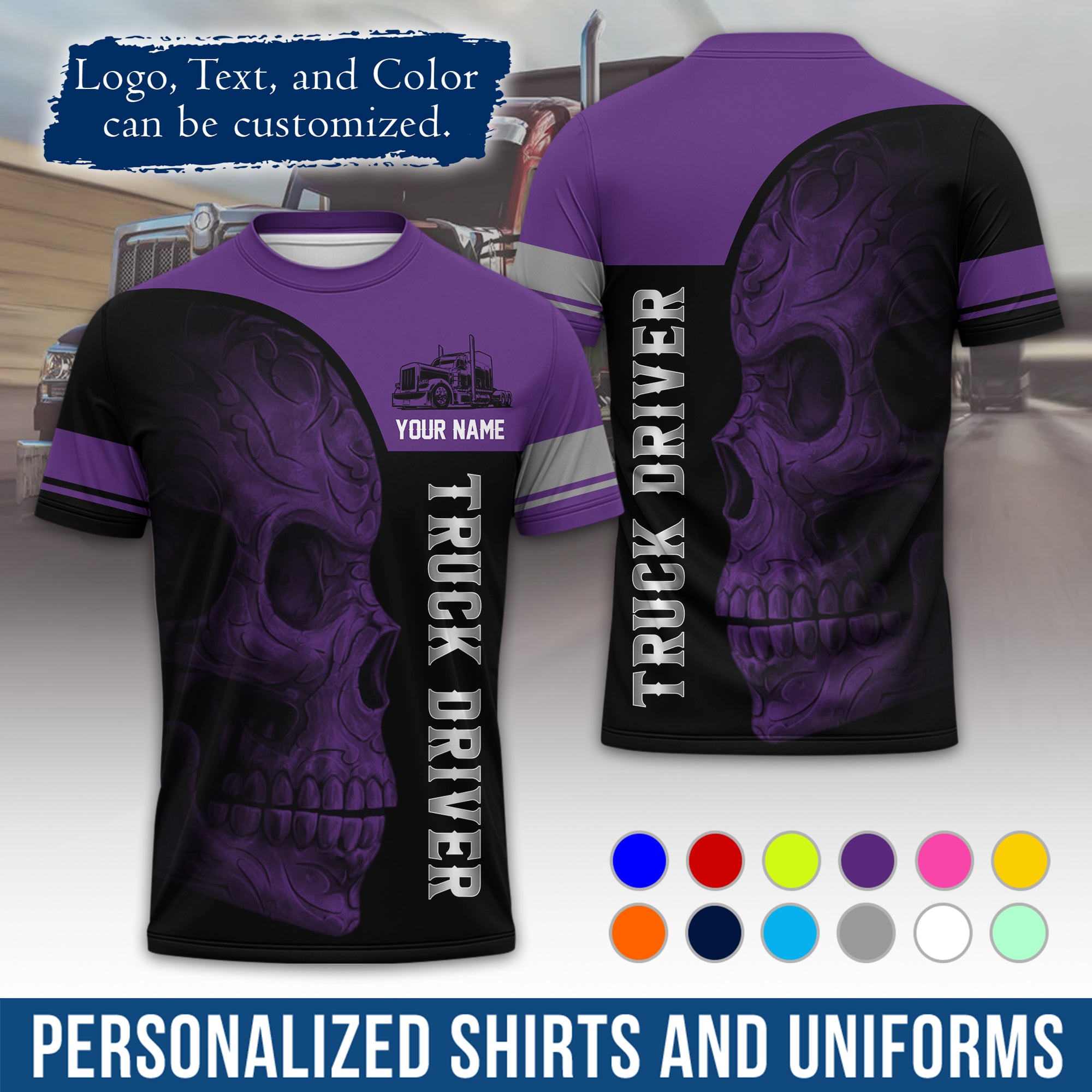 Personalized Semi Truck Driver T-Shirt, Your Custom Logo, Company Name & Contact Info TS06