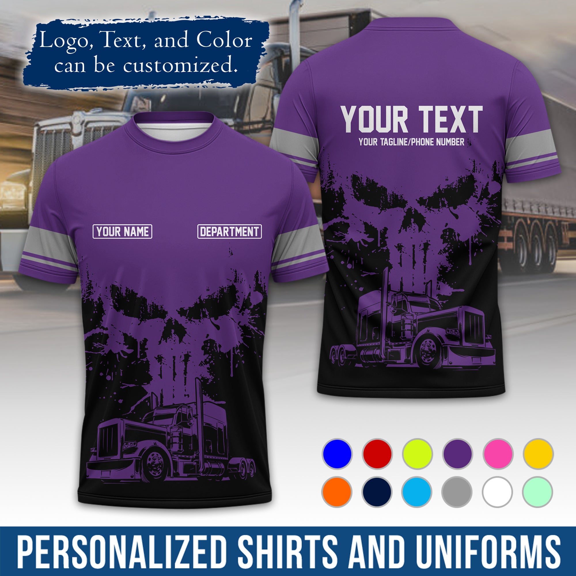 Personalized Semi Truck Driver T-Shirt, Your Custom Logo, Company Name & Contact Info TS04
