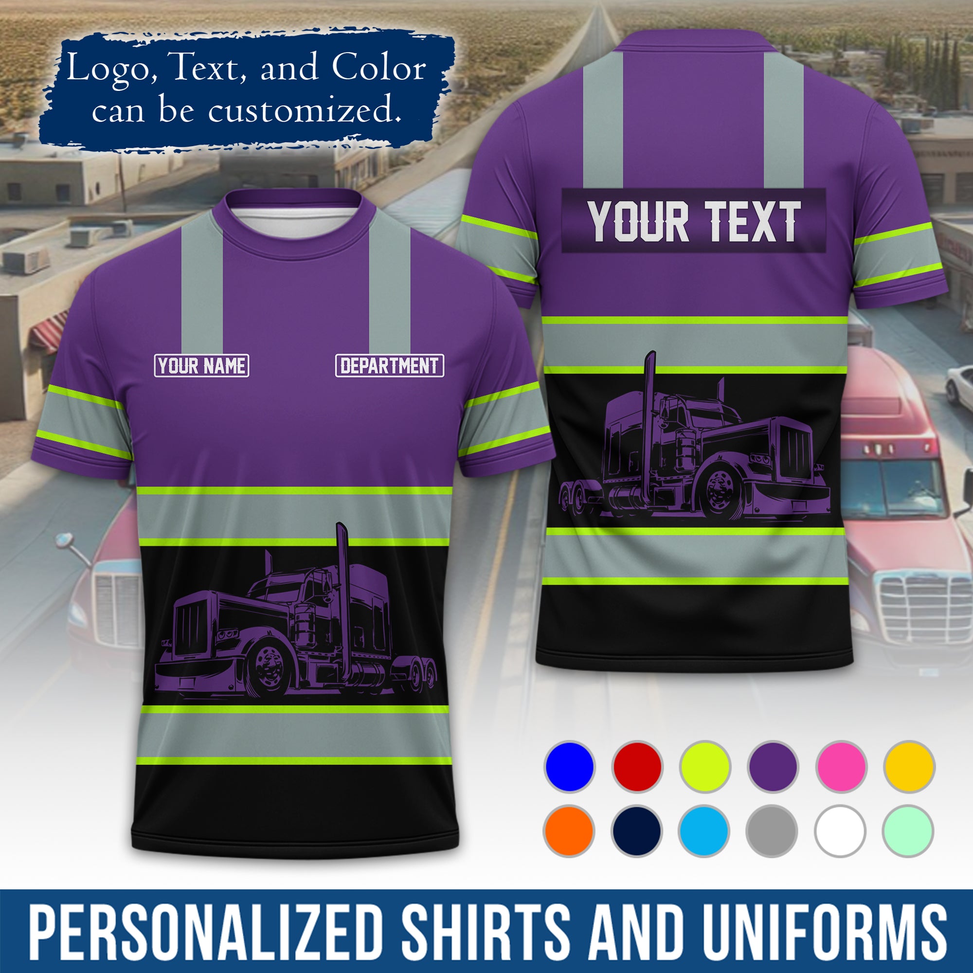 Personalized Semi Truck Driver T-Shirt, Your Custom Logo, Company Name & Contact Info TS09