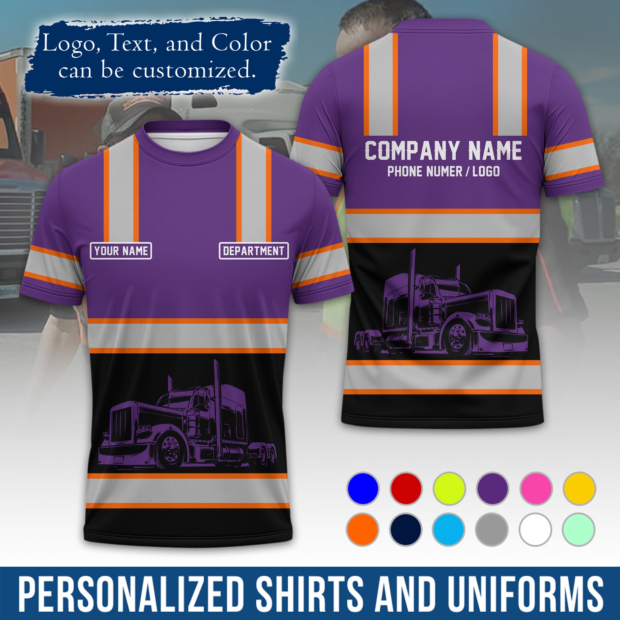 Personalized Semi Truck Driver T-Shirt, Your Custom Logo, Company Name & Contact Info TS03