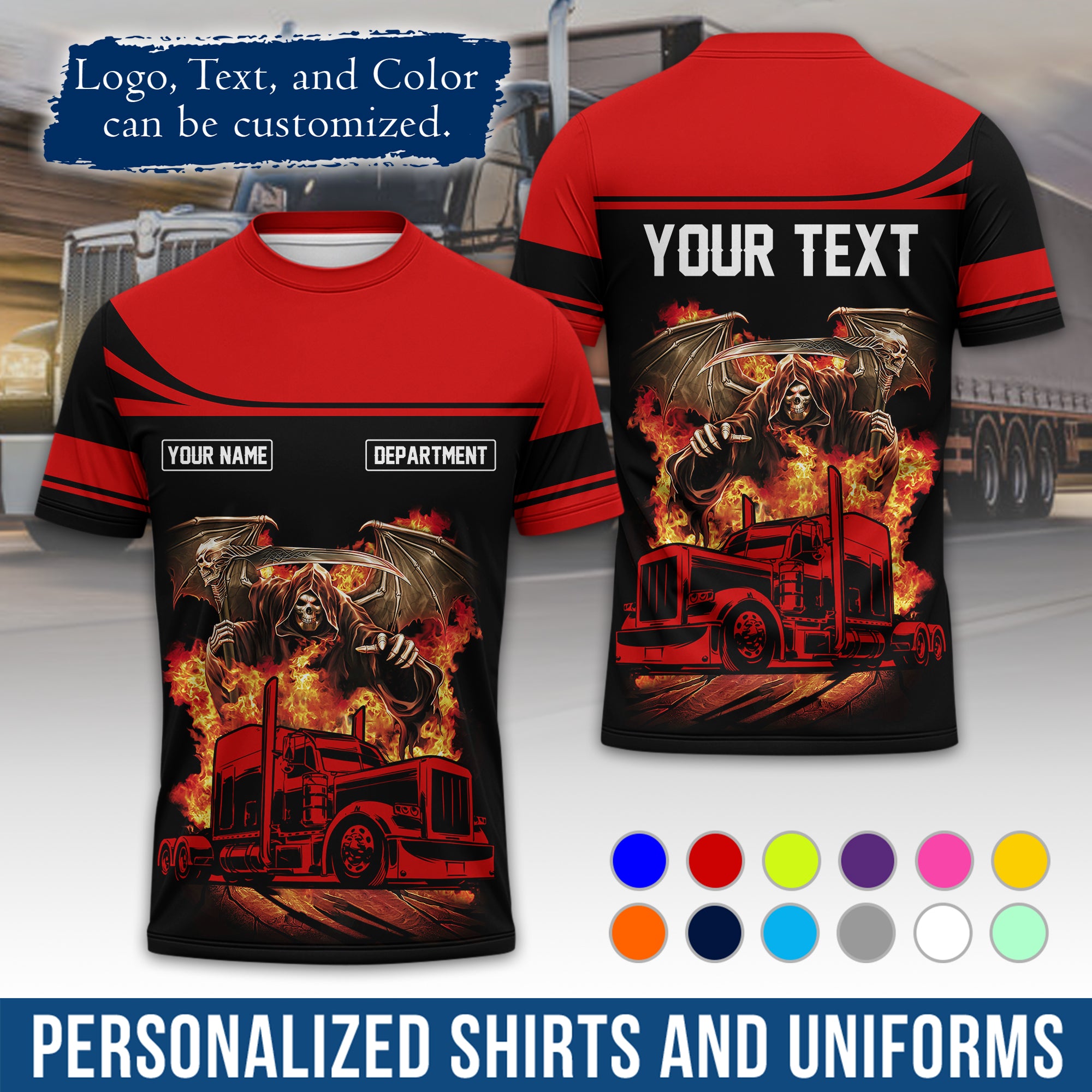 Personalized Semi Truck Driver T-Shirt, Your Custom Logo, Company Name & Contact Info TS01