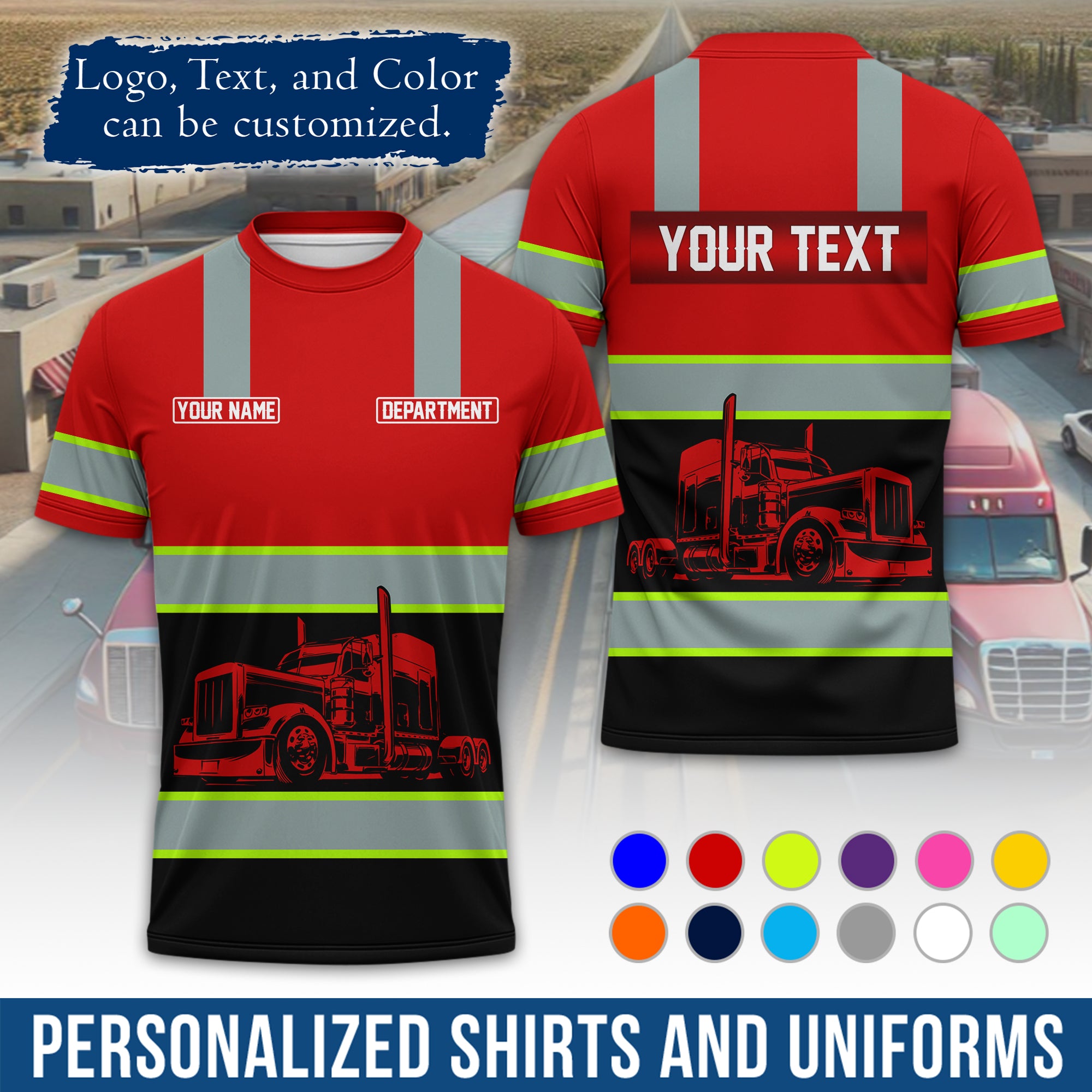 Personalized Semi Truck Driver T-Shirt, Your Custom Logo, Company Name & Contact Info TS09
