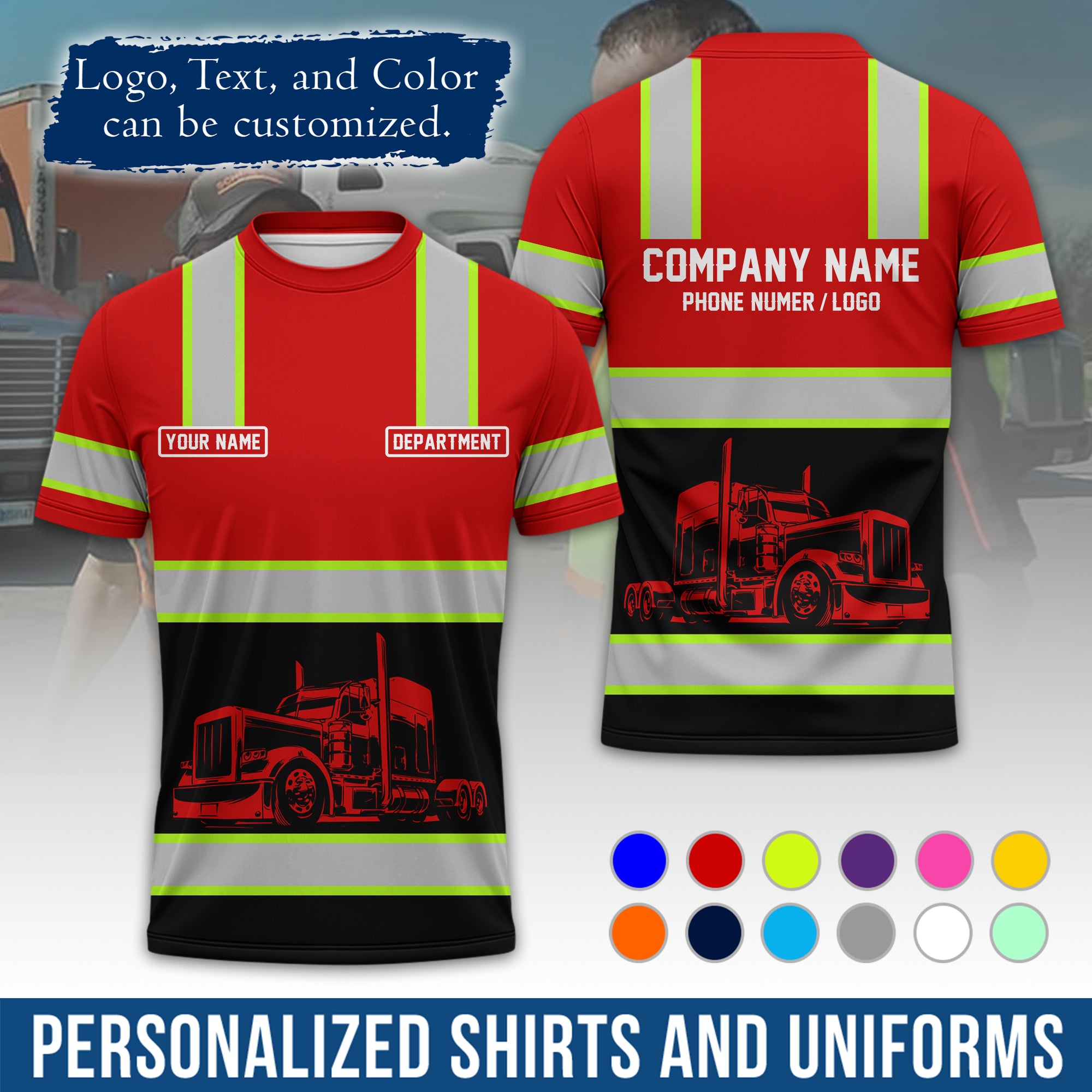 Personalized Semi Truck Driver T-Shirt, Your Custom Logo, Company Name & Contact Info TS03