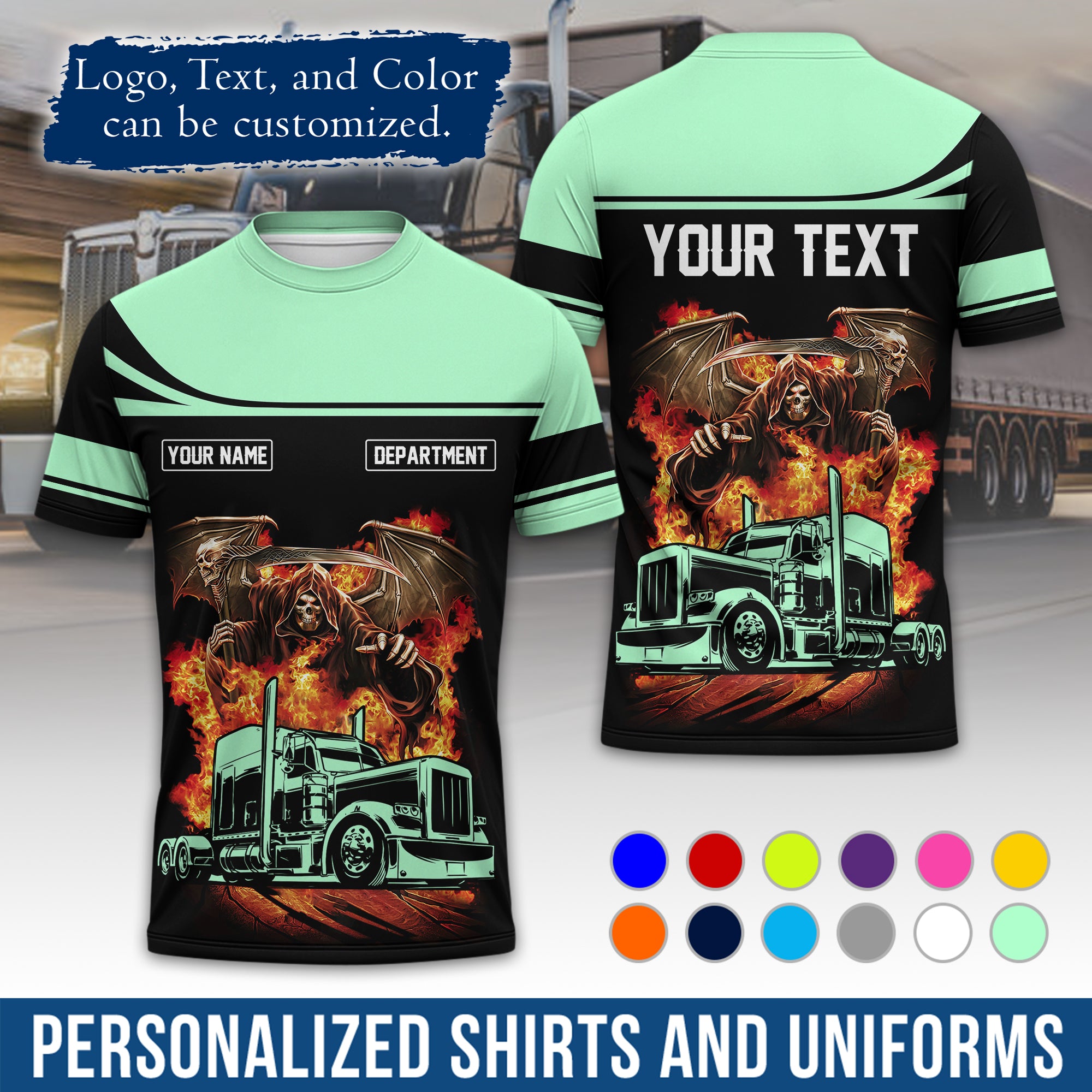 Personalized Semi Truck Driver T-Shirt, Your Custom Logo, Company Name & Contact Info TS01