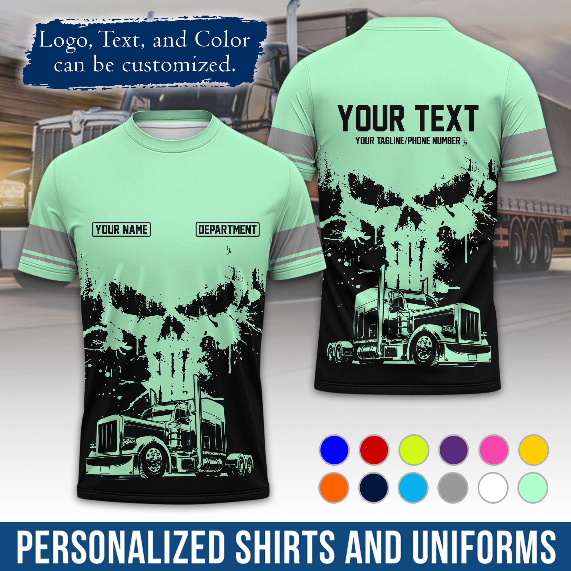 Personalized Semi Truck Driver T-Shirt, Your Custom Logo, Company Name & Contact Info TS04