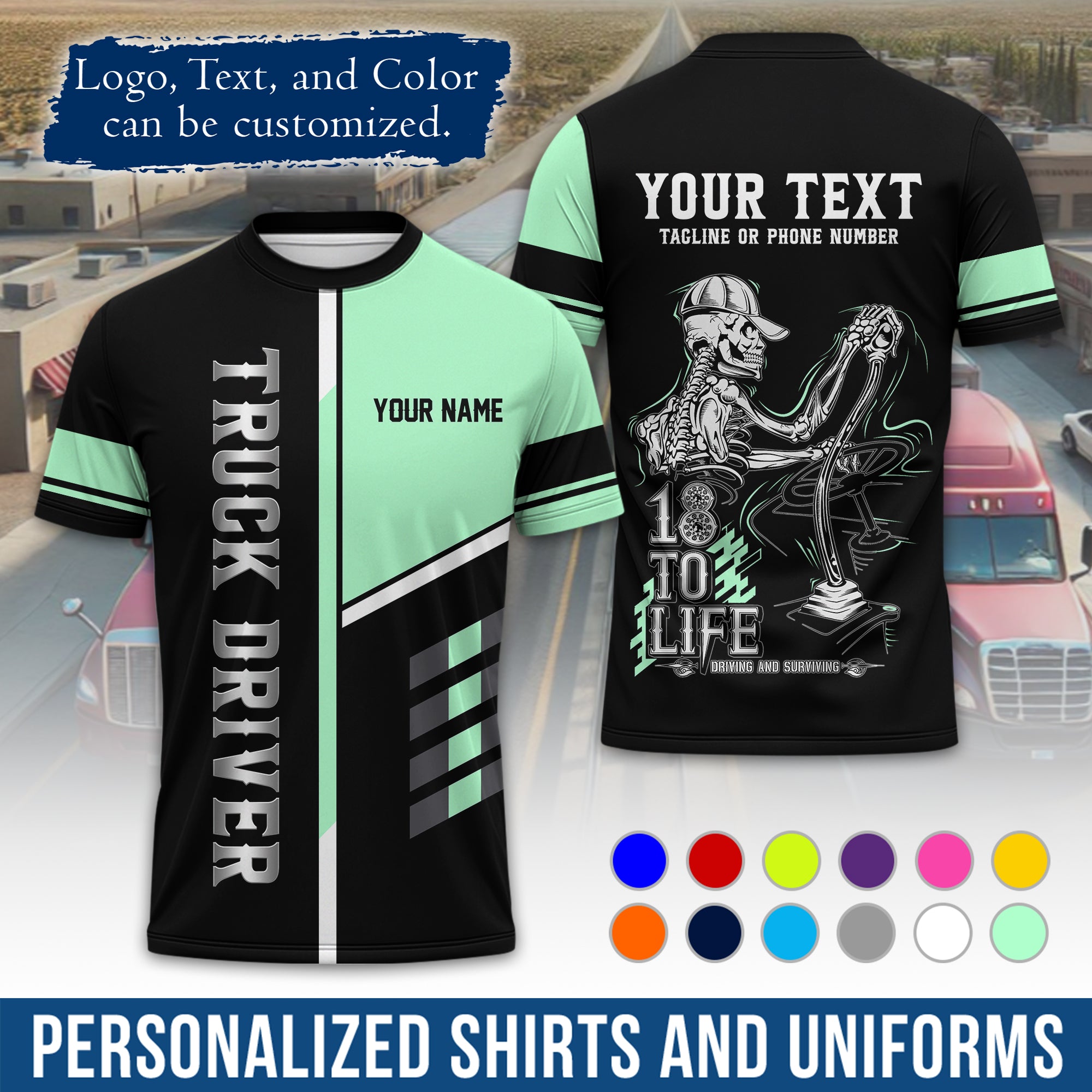 Personalized Semi Truck Driver T-Shirt, Your Custom Logo, Company Name & Contact Info TS07