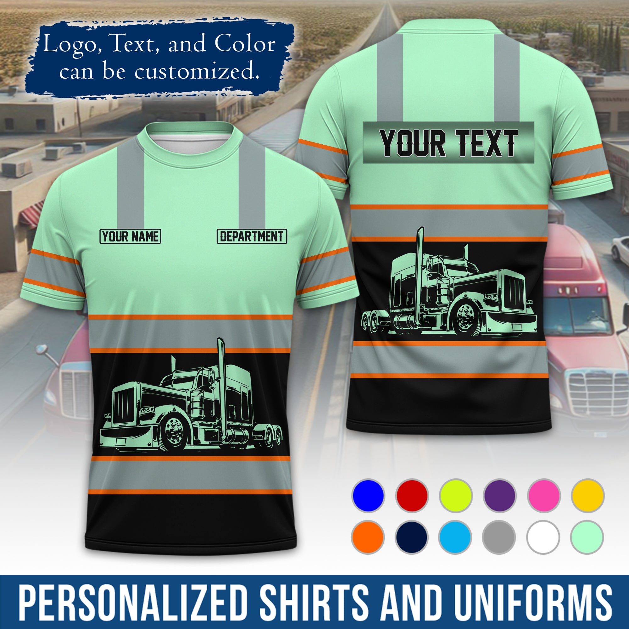 Personalized Semi Truck Driver T-Shirt, Your Custom Logo, Company Name & Contact Info TS09