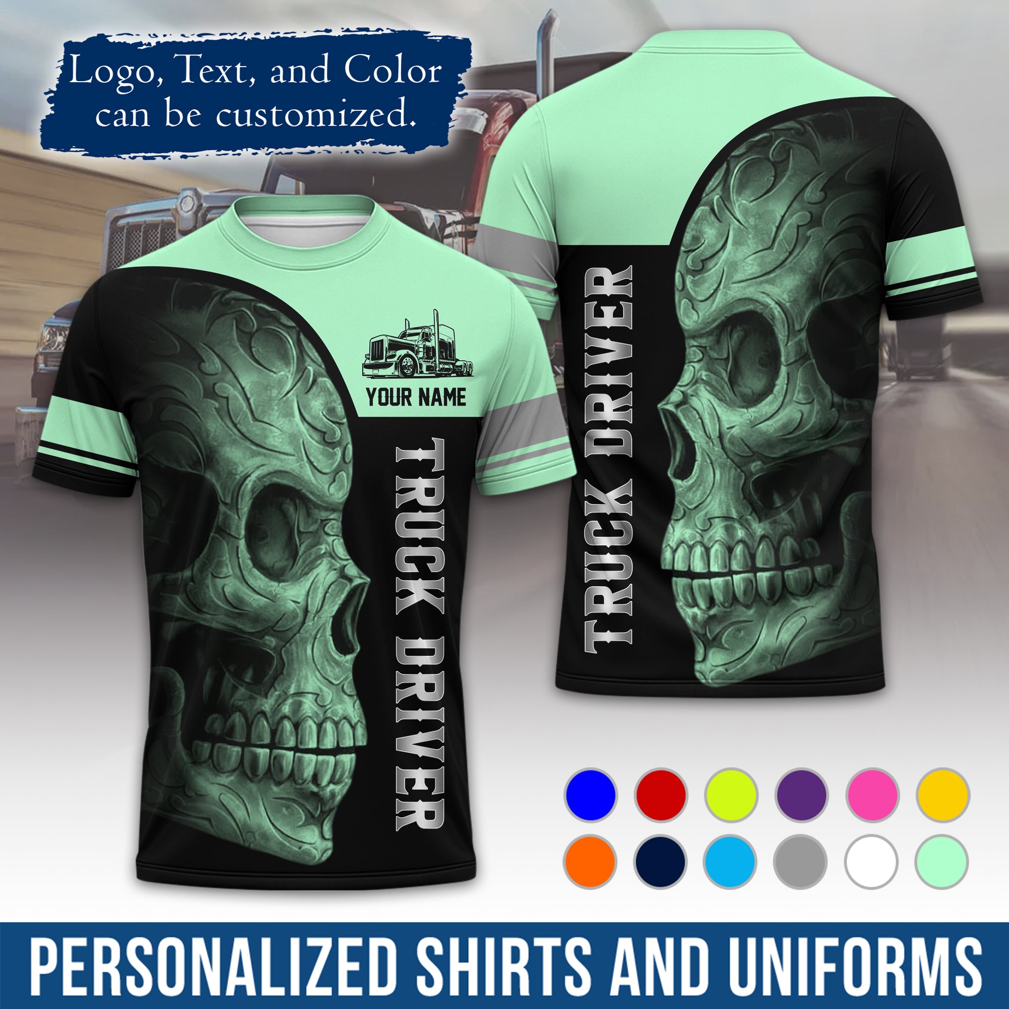 Personalized Semi Truck Driver T-Shirt, Your Custom Logo, Company Name & Contact Info TS06