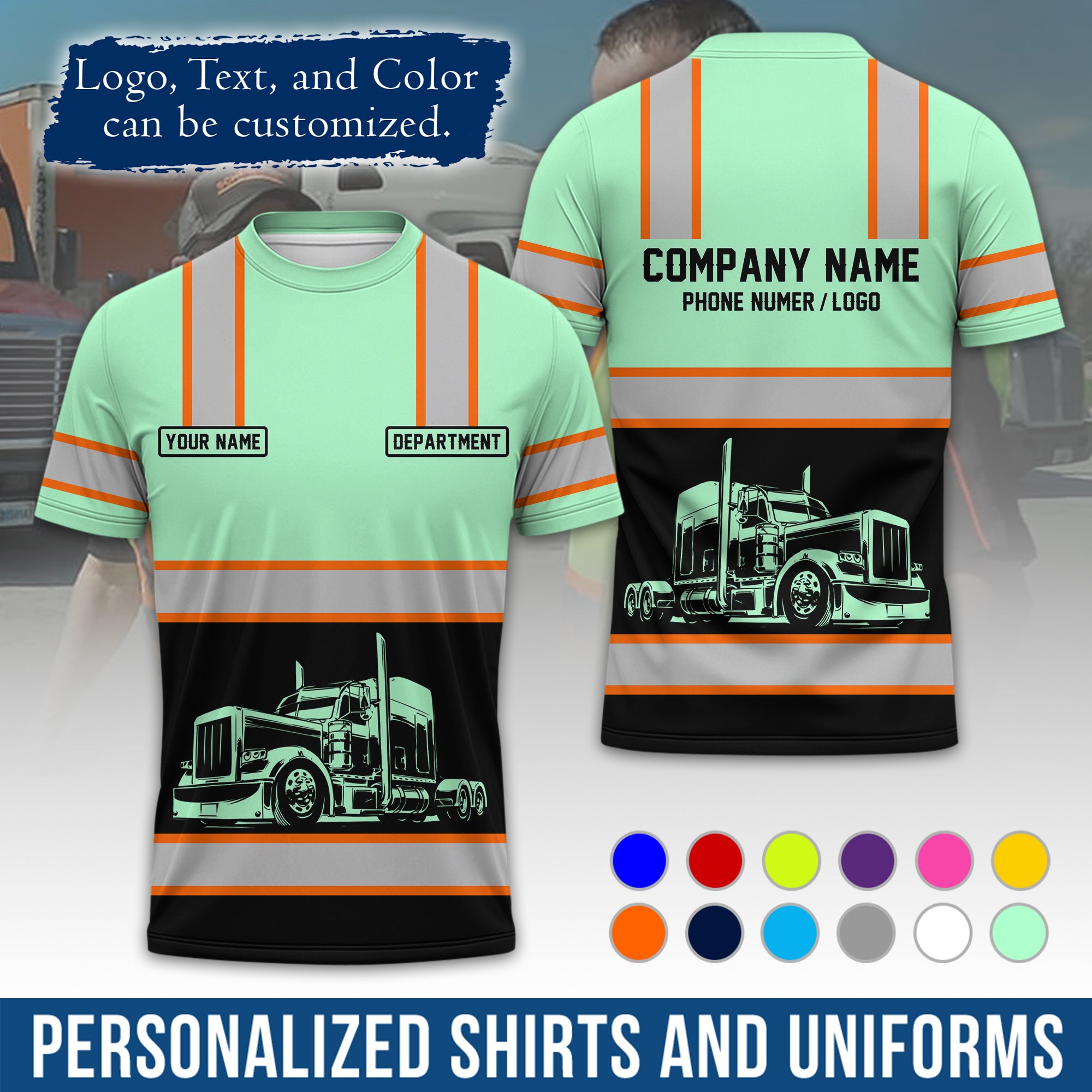 Personalized Semi Truck Driver T-Shirt, Your Custom Logo, Company Name & Contact Info TS03