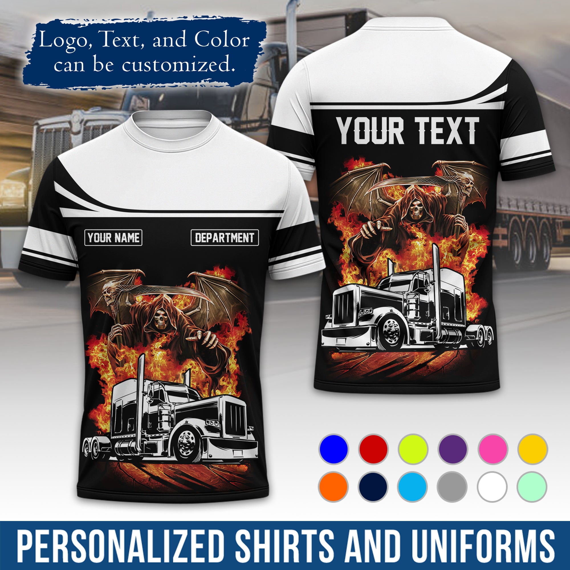 Personalized Semi Truck Driver T-Shirt, Your Custom Logo, Company Name & Contact Info TS01
