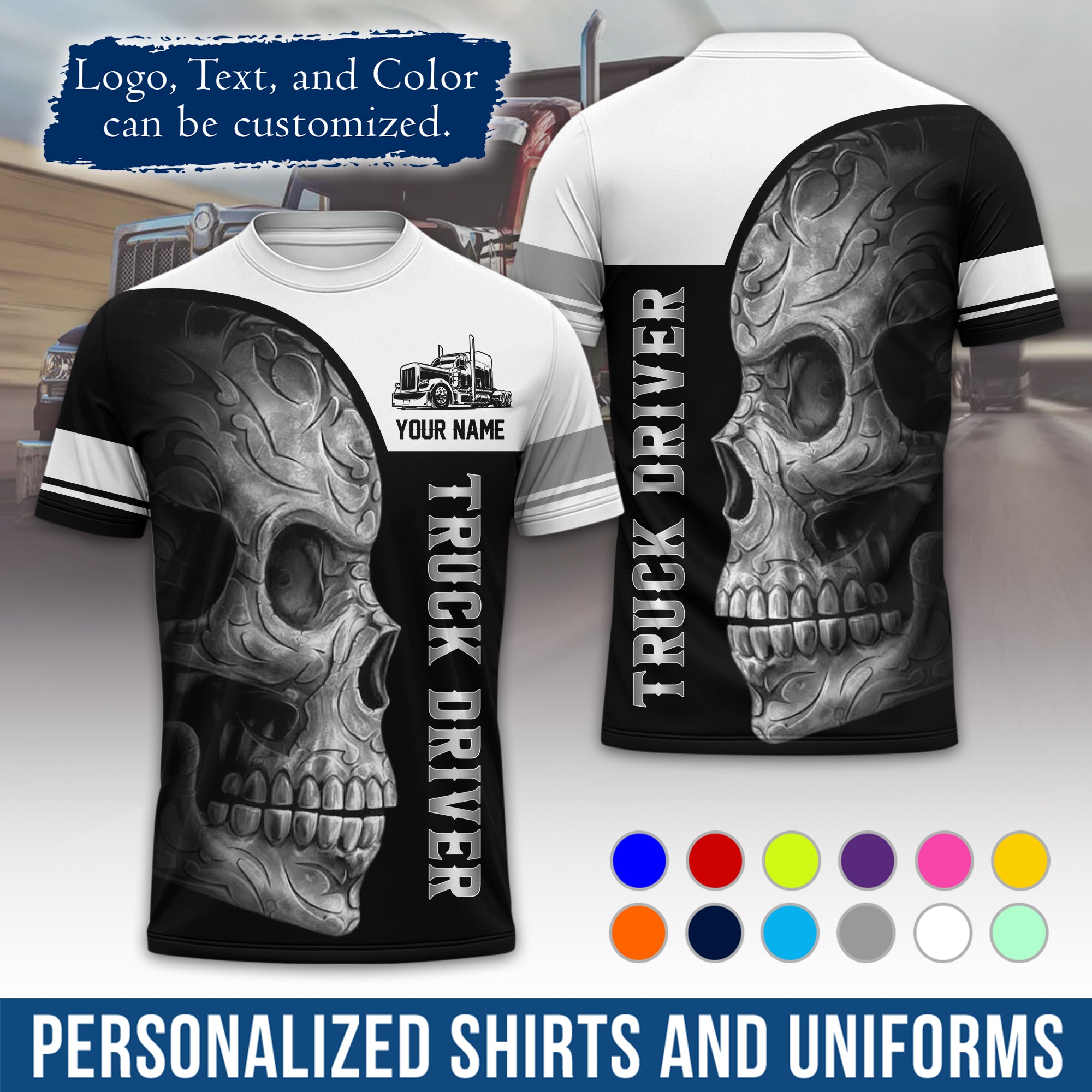 Personalized Semi Truck Driver T-Shirt, Your Custom Logo, Company Name & Contact Info TS06