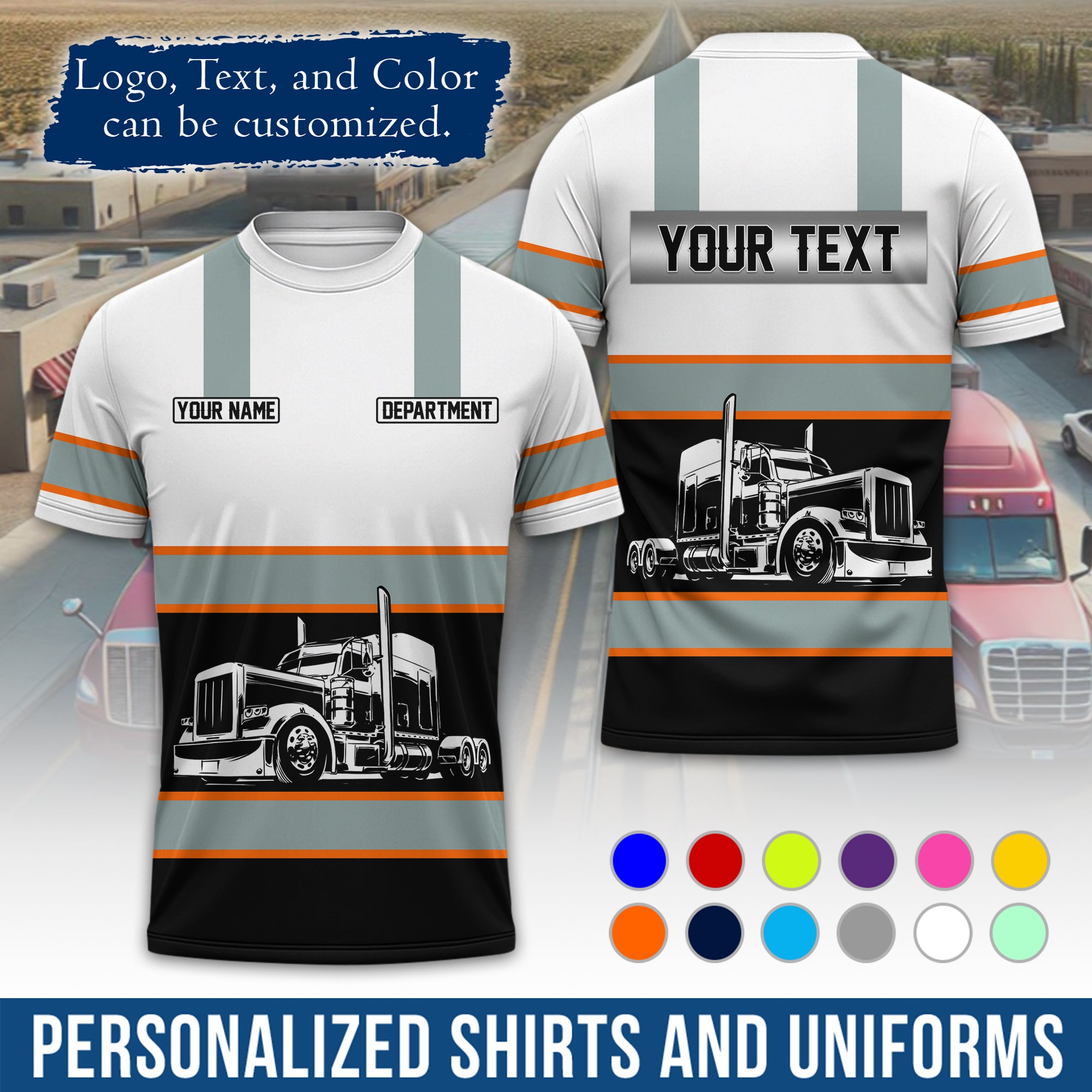Personalized Semi Truck Driver T-Shirt, Your Custom Logo, Company Name & Contact Info TS09