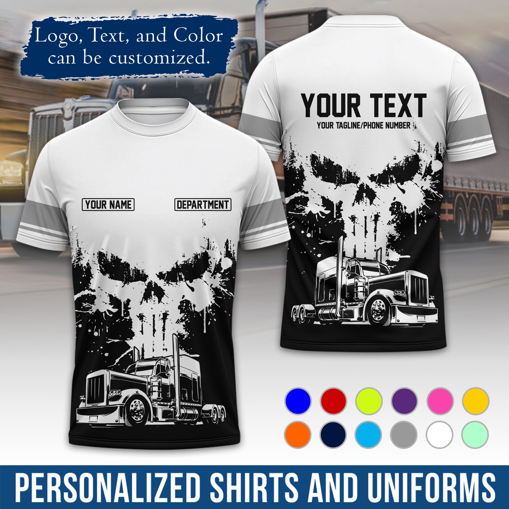 Personalized Semi Truck Driver T-Shirt, Your Custom Logo, Company Name & Contact Info TS04