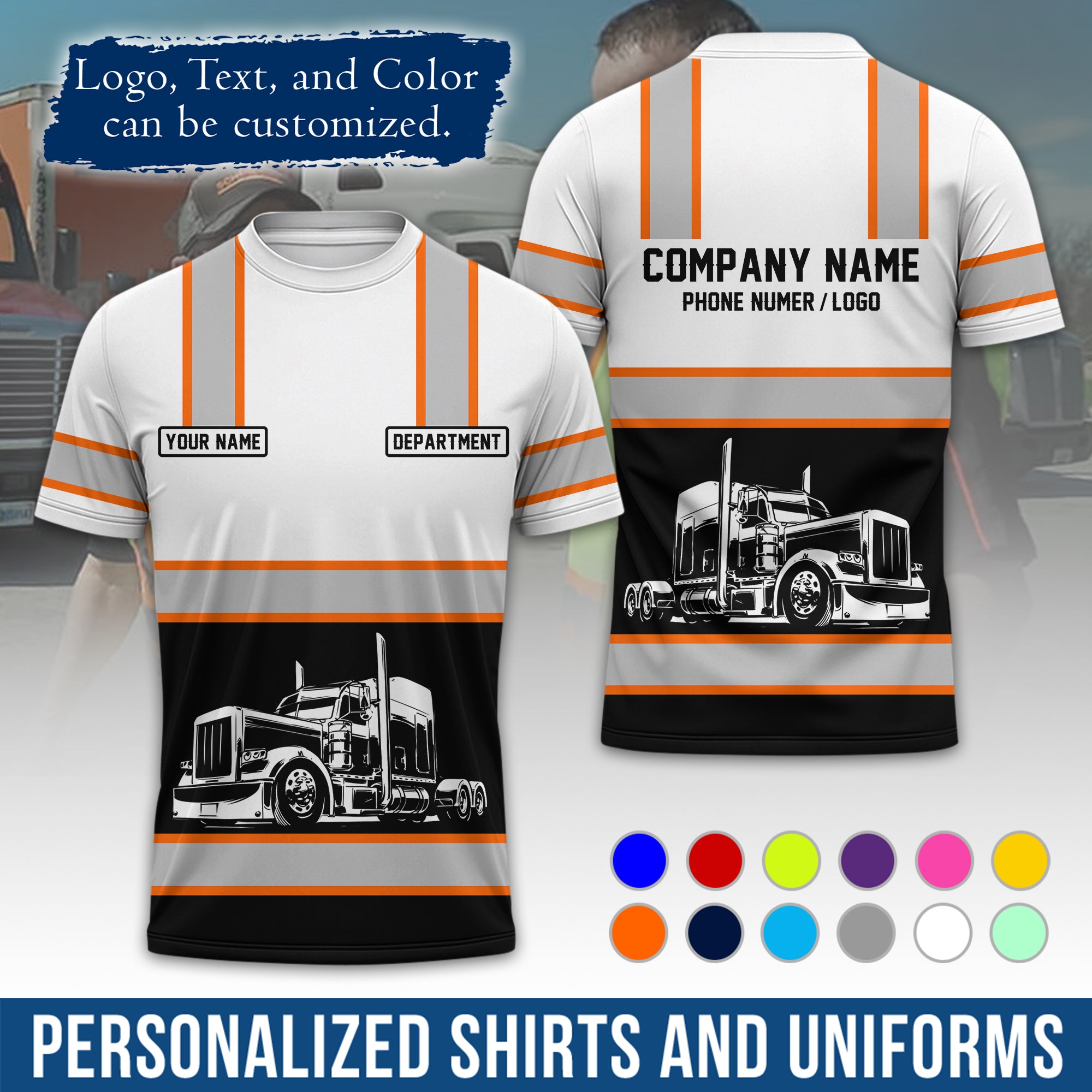 Personalized Semi Truck Driver T-Shirt, Your Custom Logo, Company Name & Contact Info TS03