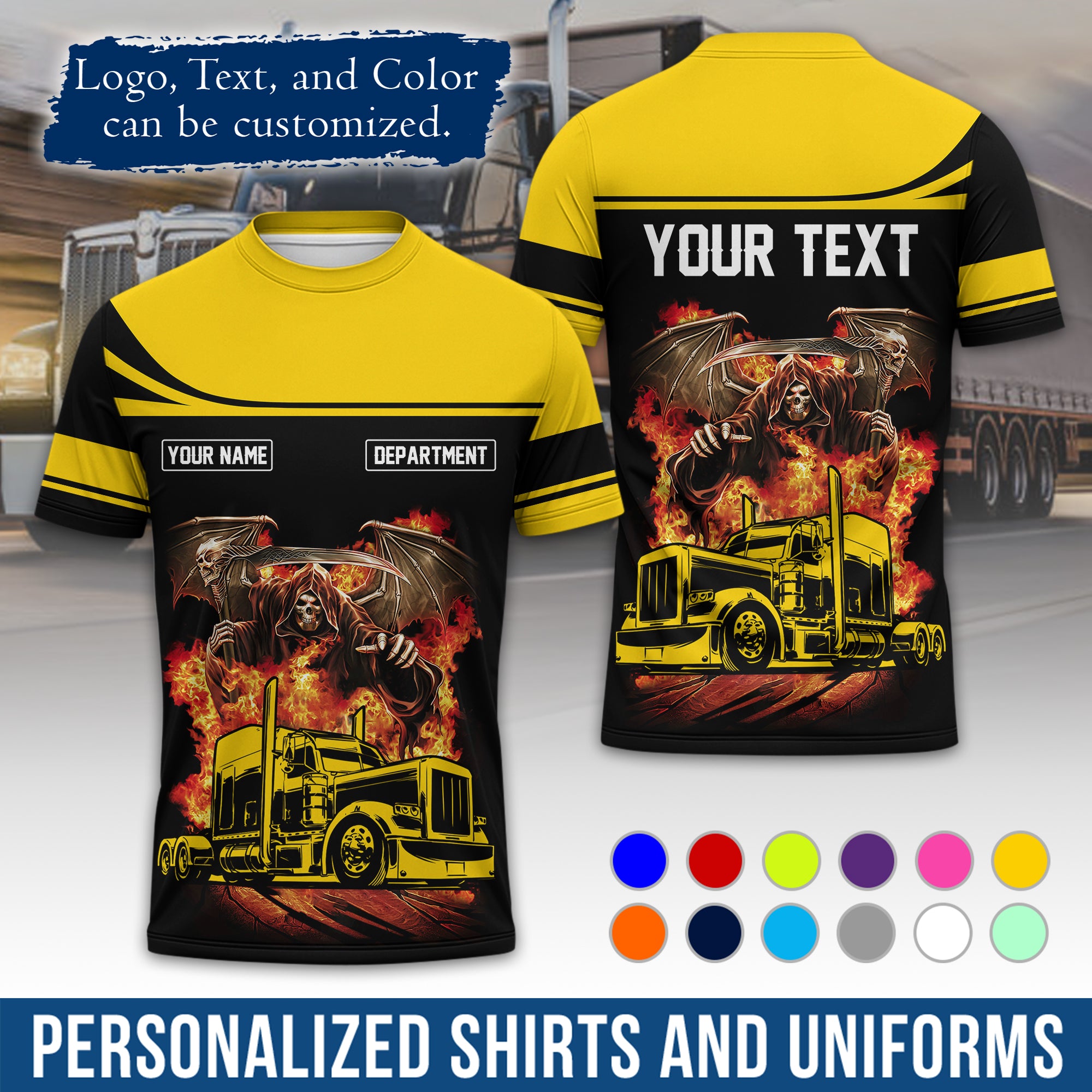 Personalized Semi Truck Driver T-Shirt, Your Custom Logo, Company Name & Contact Info TS01