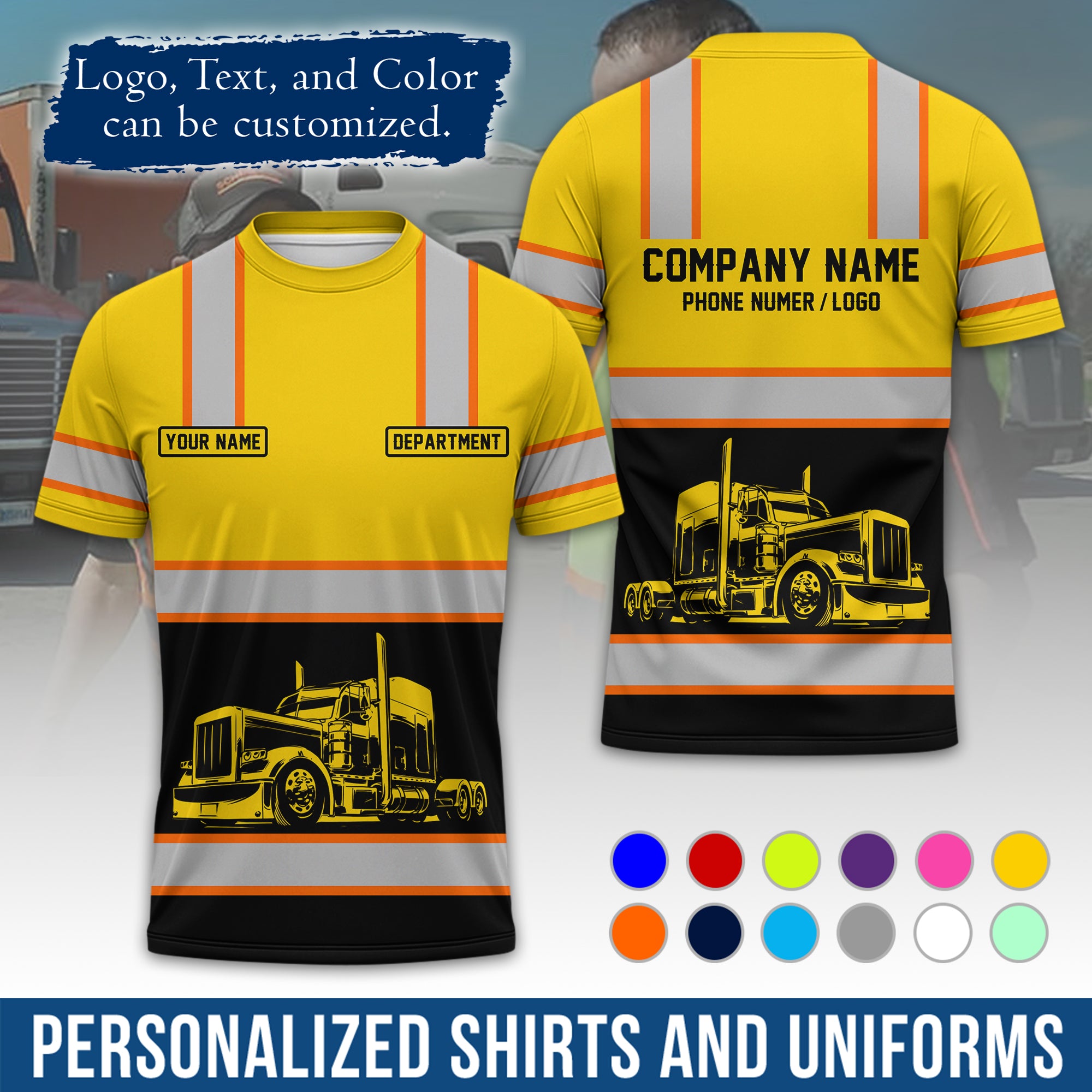 Personalized Semi Truck Driver T-Shirt, Your Custom Logo, Company Name & Contact Info TS03