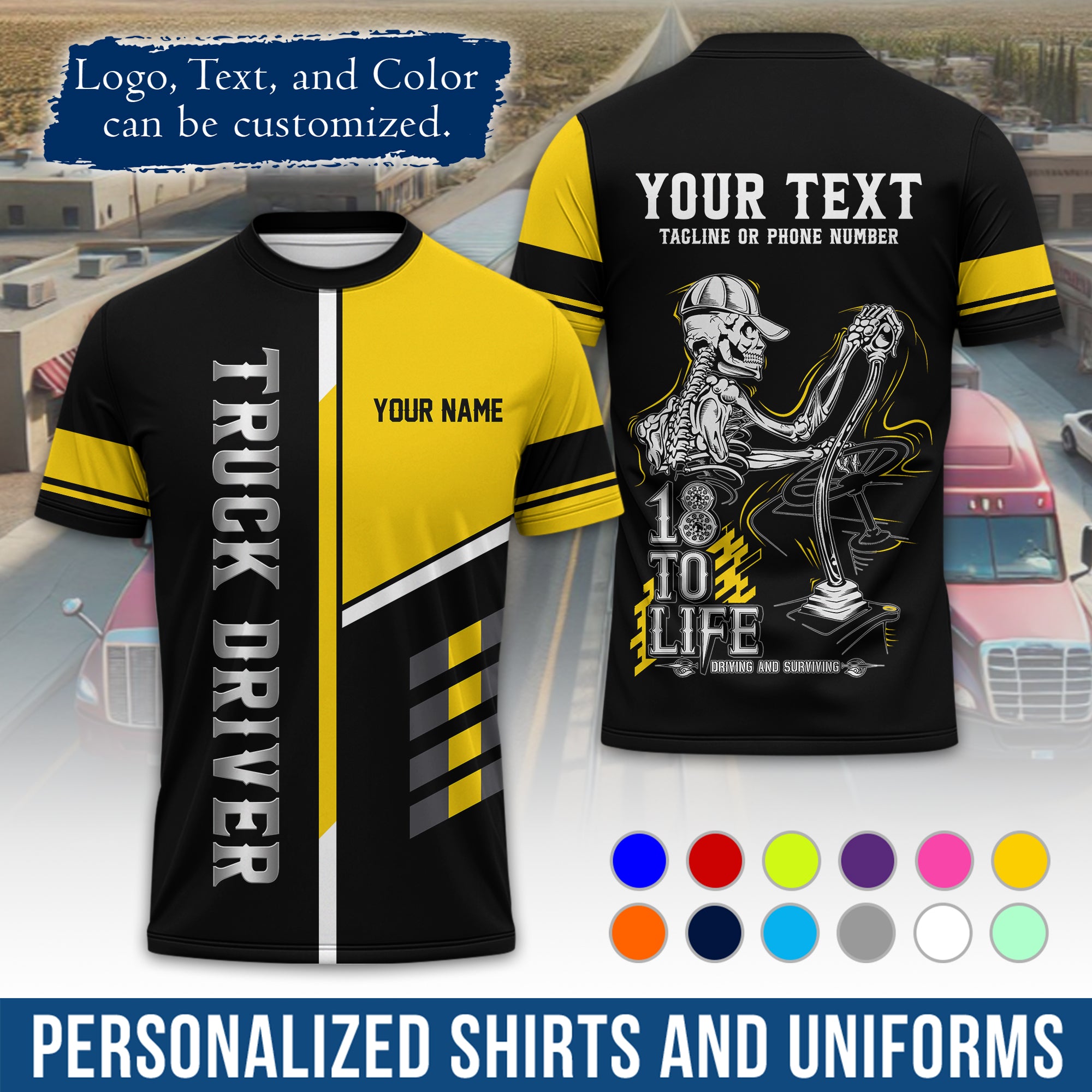 Personalized Semi Truck Driver T-Shirt, Your Custom Logo, Company Name & Contact Info TS07