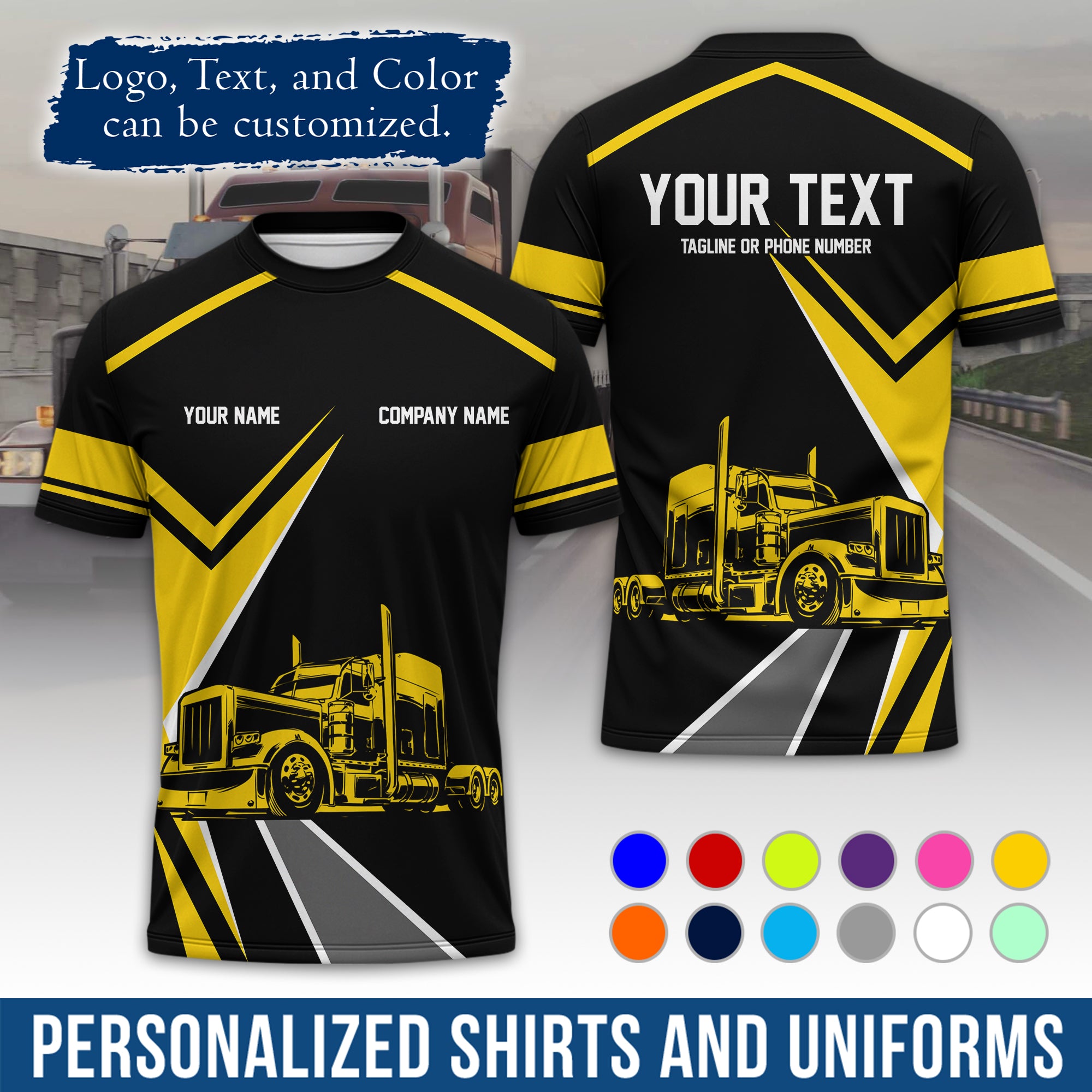 Personalized Semi Truck Driver T-Shirt, Your Custom Logo, Company Name & Contact Info TS05