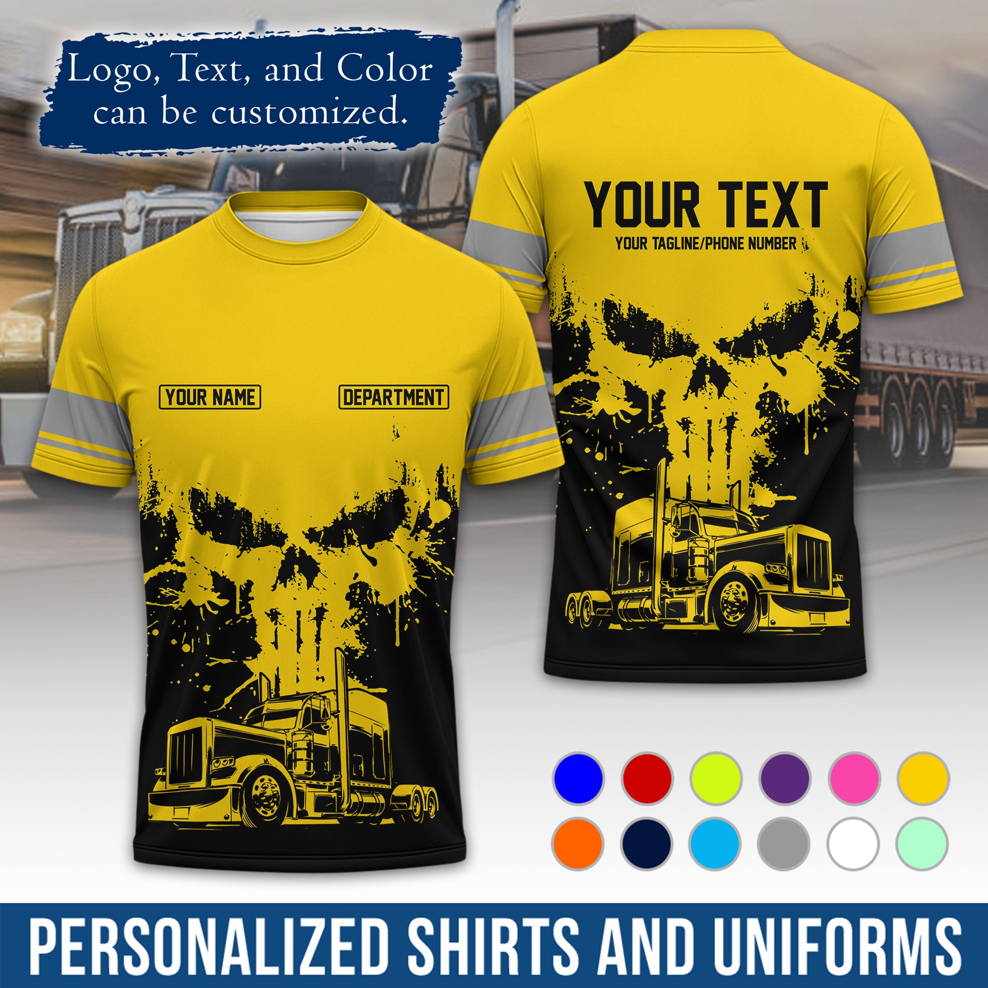 Personalized Semi Truck Driver T-Shirt, Your Custom Logo, Company Name & Contact Info TS04