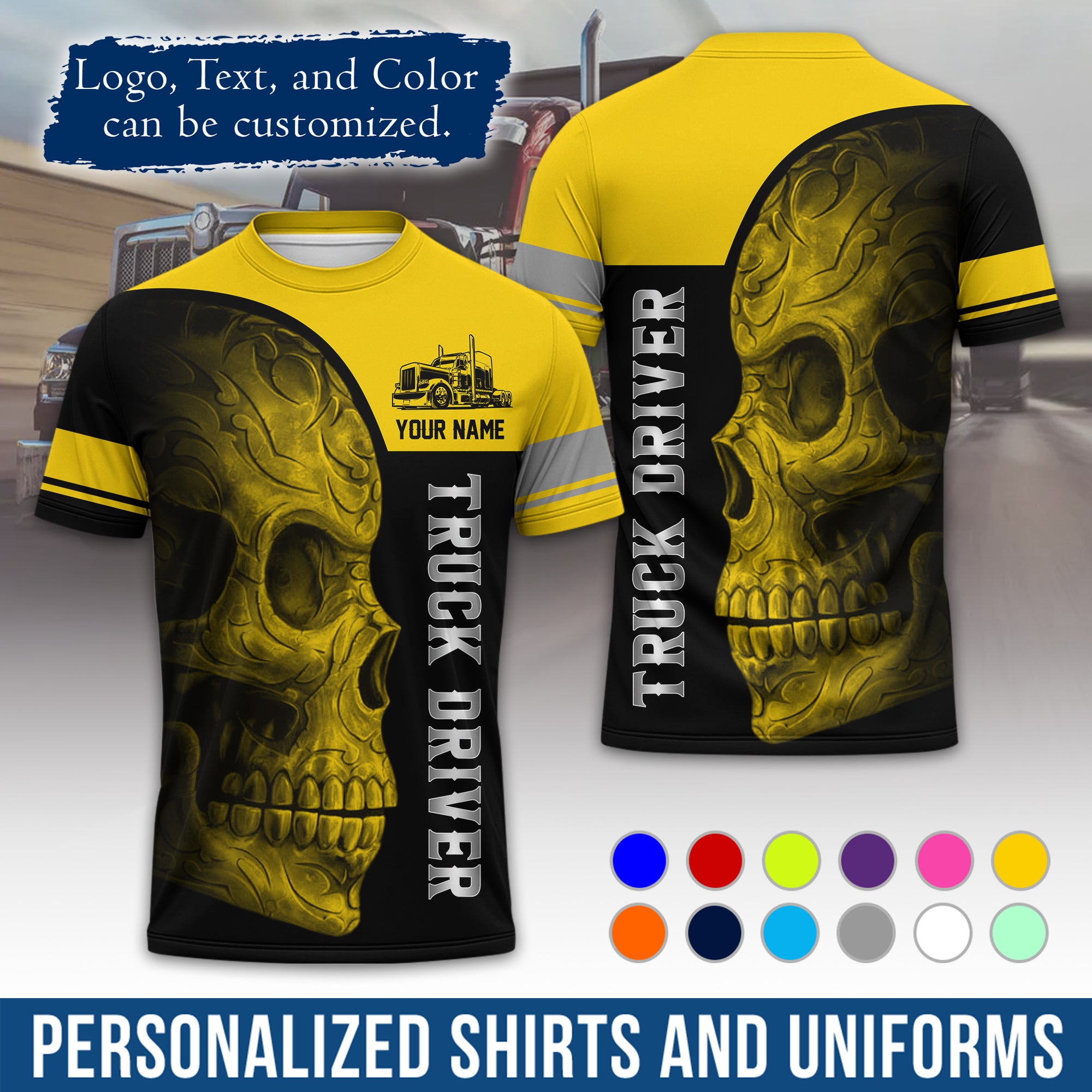 Personalized Semi Truck Driver T-Shirt, Your Custom Logo, Company Name & Contact Info TS06