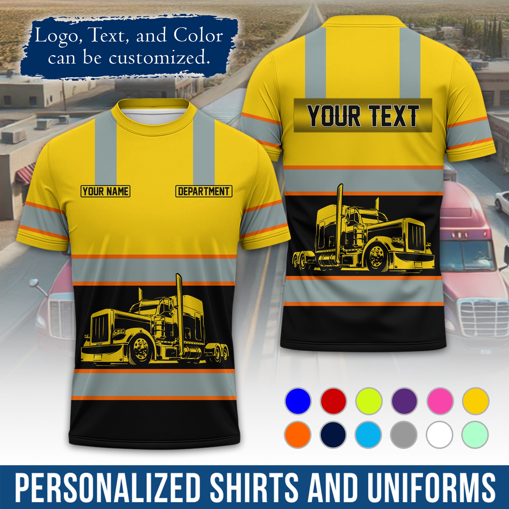 Personalized Semi Truck Driver T-Shirt, Your Custom Logo, Company Name & Contact Info TS09