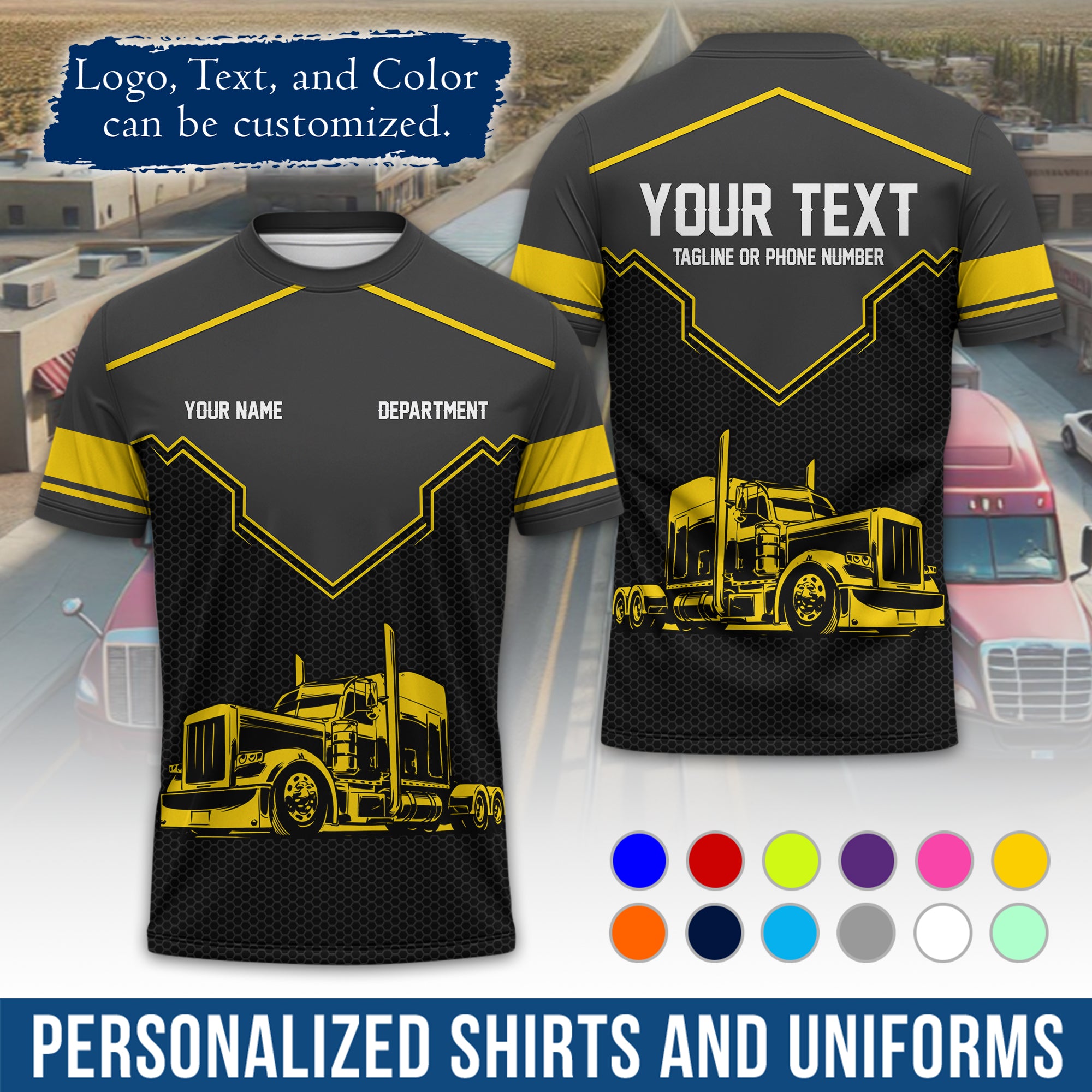 Personalized Semi Truck Driver T-Shirt, Your Custom Logo, Company Name & Contact Info TS08