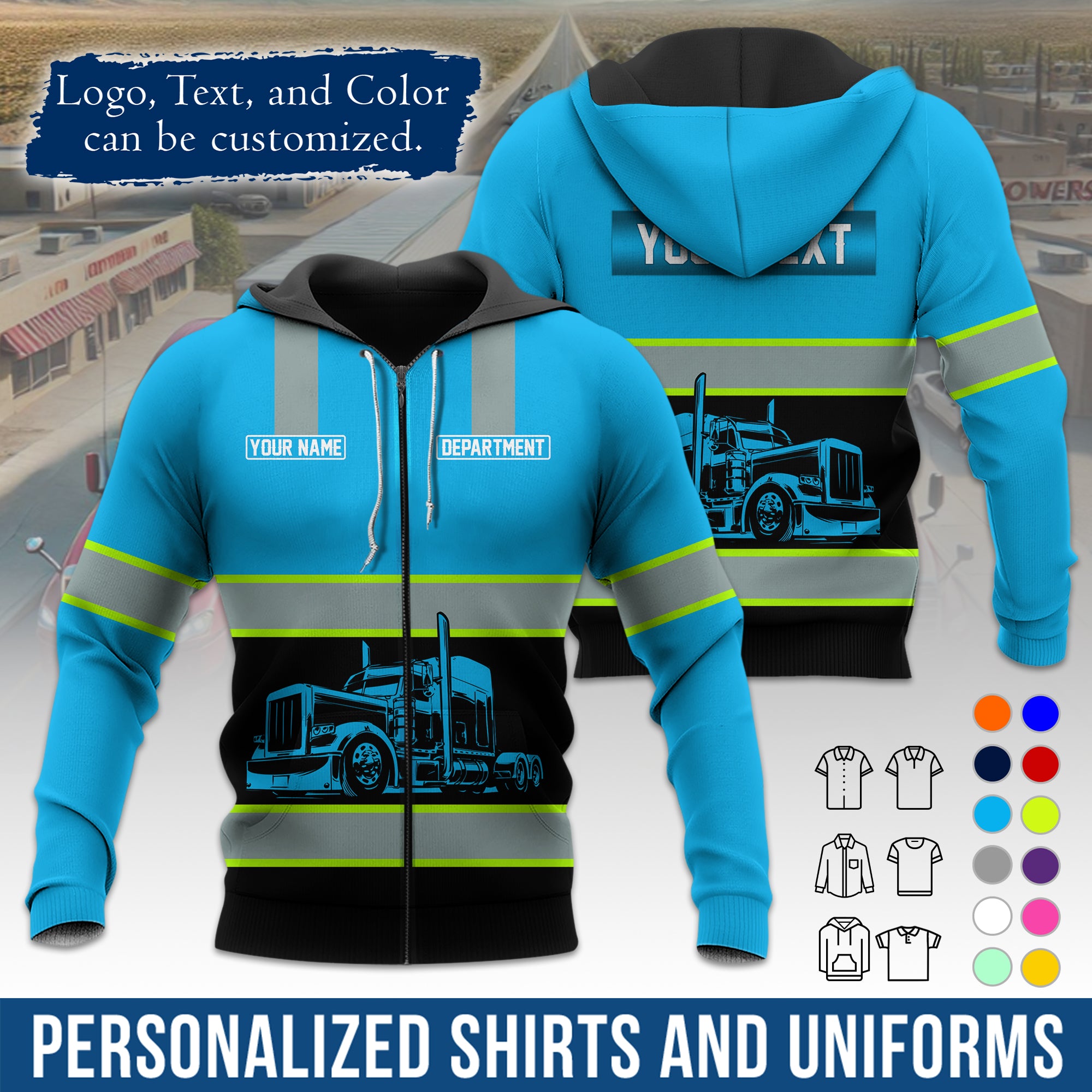 Custom Hoodie Uniform for Semi Truck Drivers, Add Your Company Logo, Text & Phone Number HD09