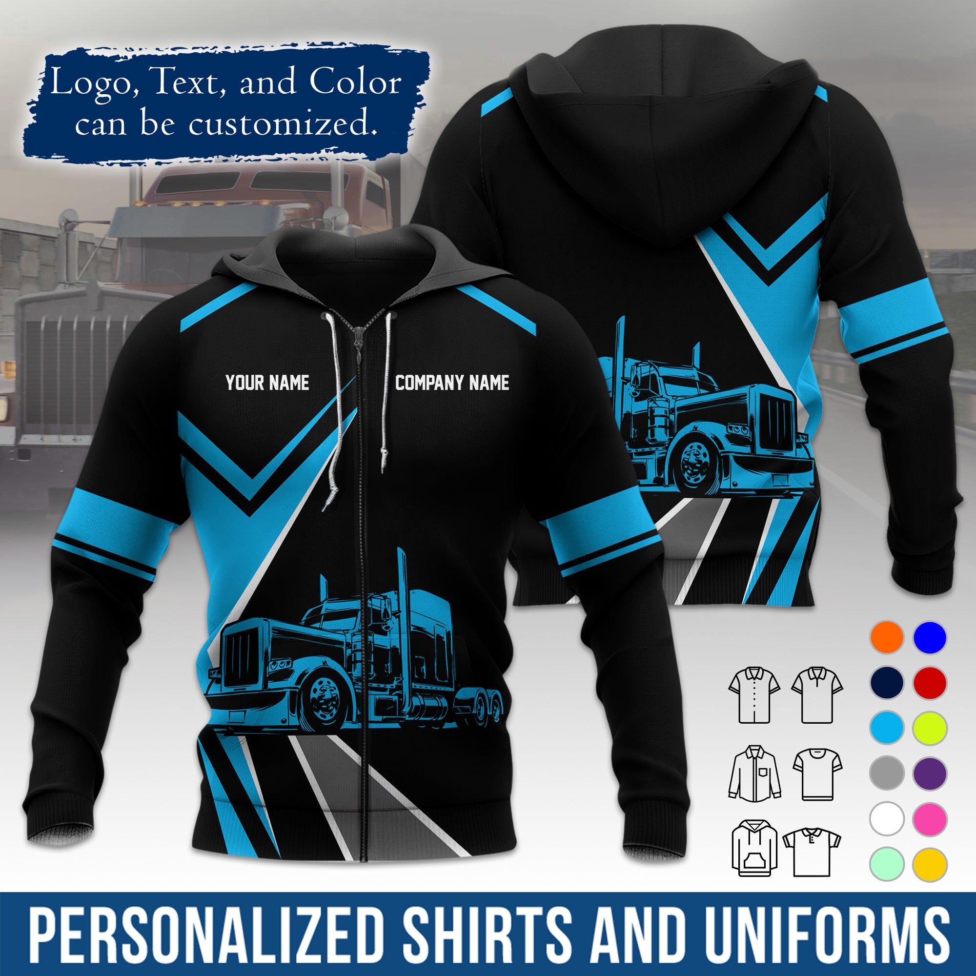 Custom Hoodie Uniform for Semi Truck Drivers, Add Your Company Logo, Text & Phone Number HD05
