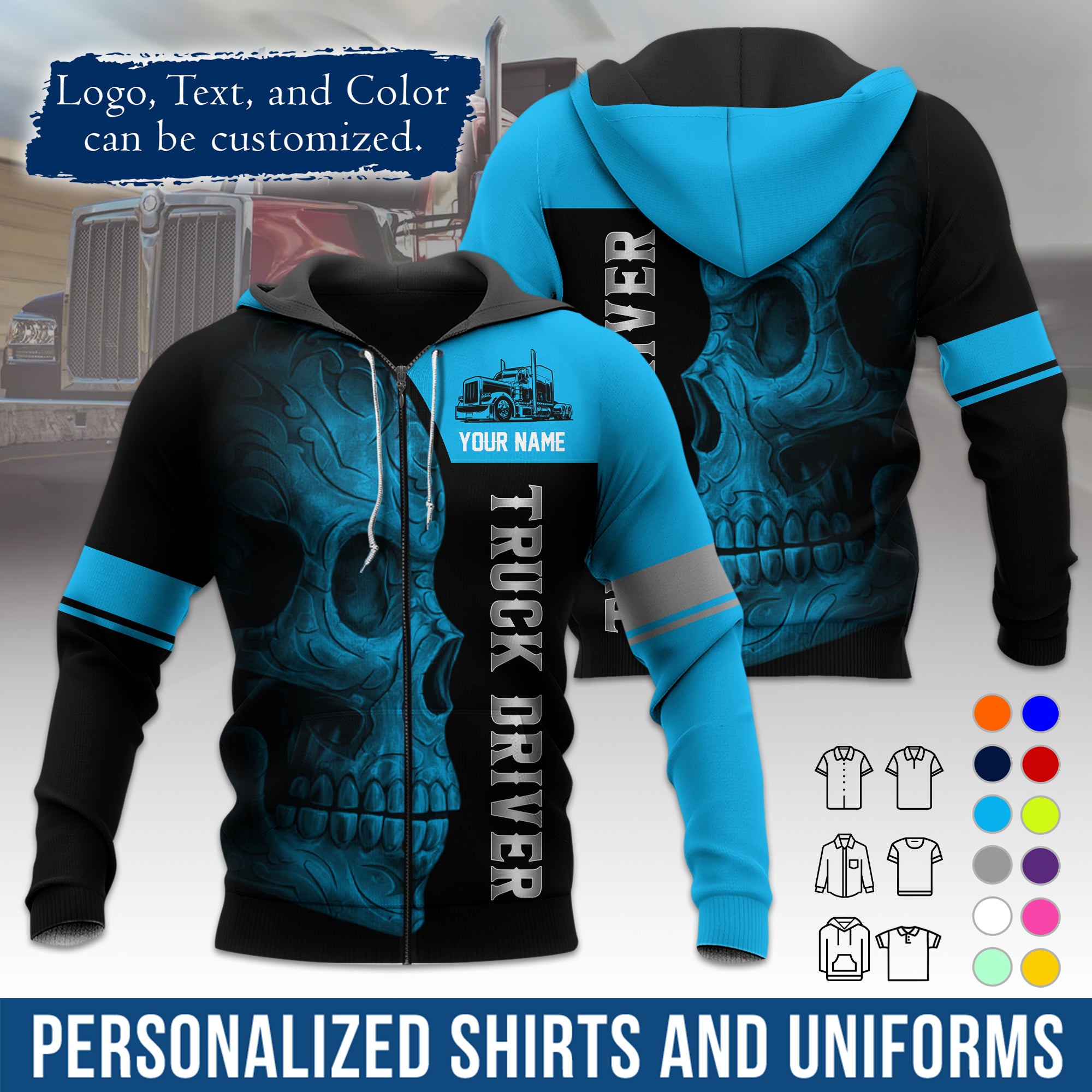 Custom Hoodie Uniform for Semi Truck Drivers, Add Your Company Logo, Text & Phone Number HD06