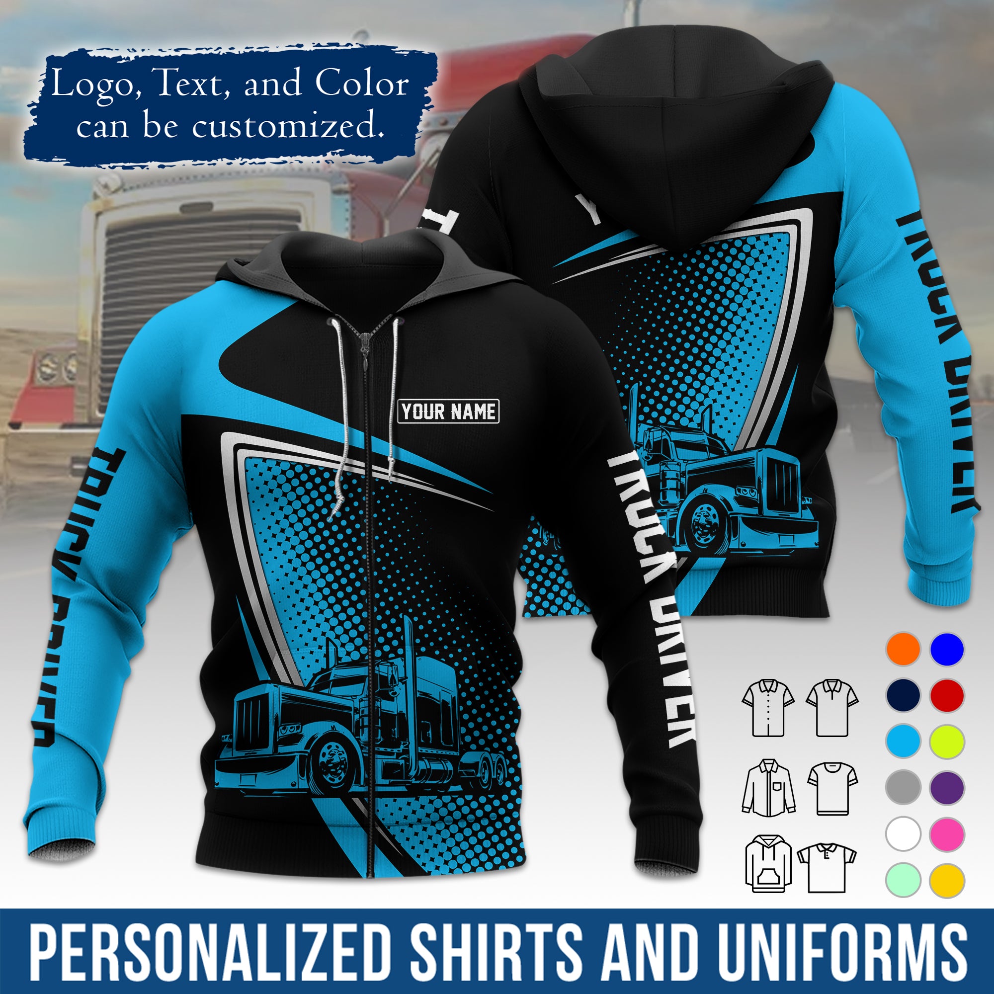 Custom Hoodie Uniform for Semi Truck Drivers, Add Your Company Logo, Text & Phone Number HD02