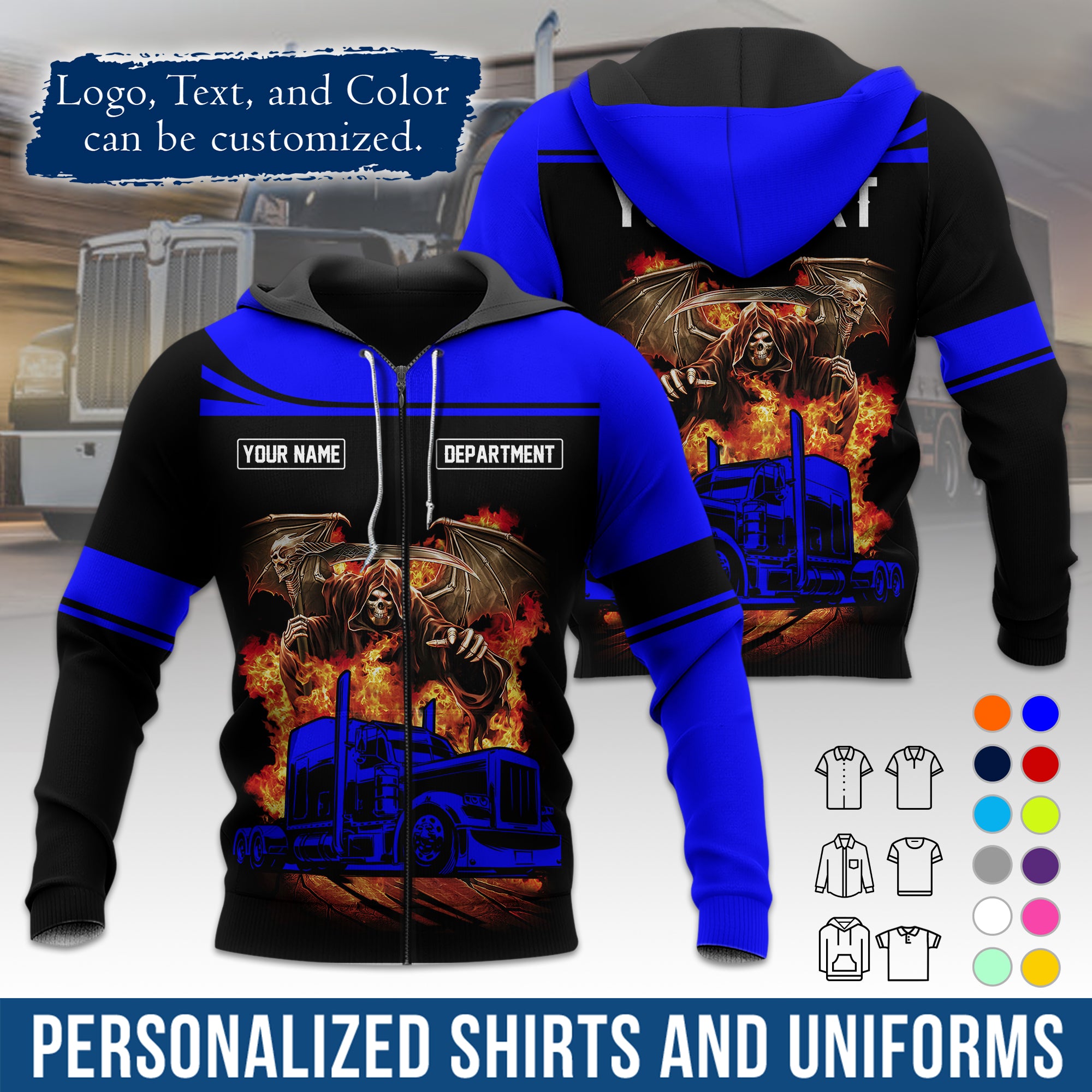 Custom Hoodie Uniform for Semi Truck Drivers, Add Your Company Logo, Text & Phone Number HD01