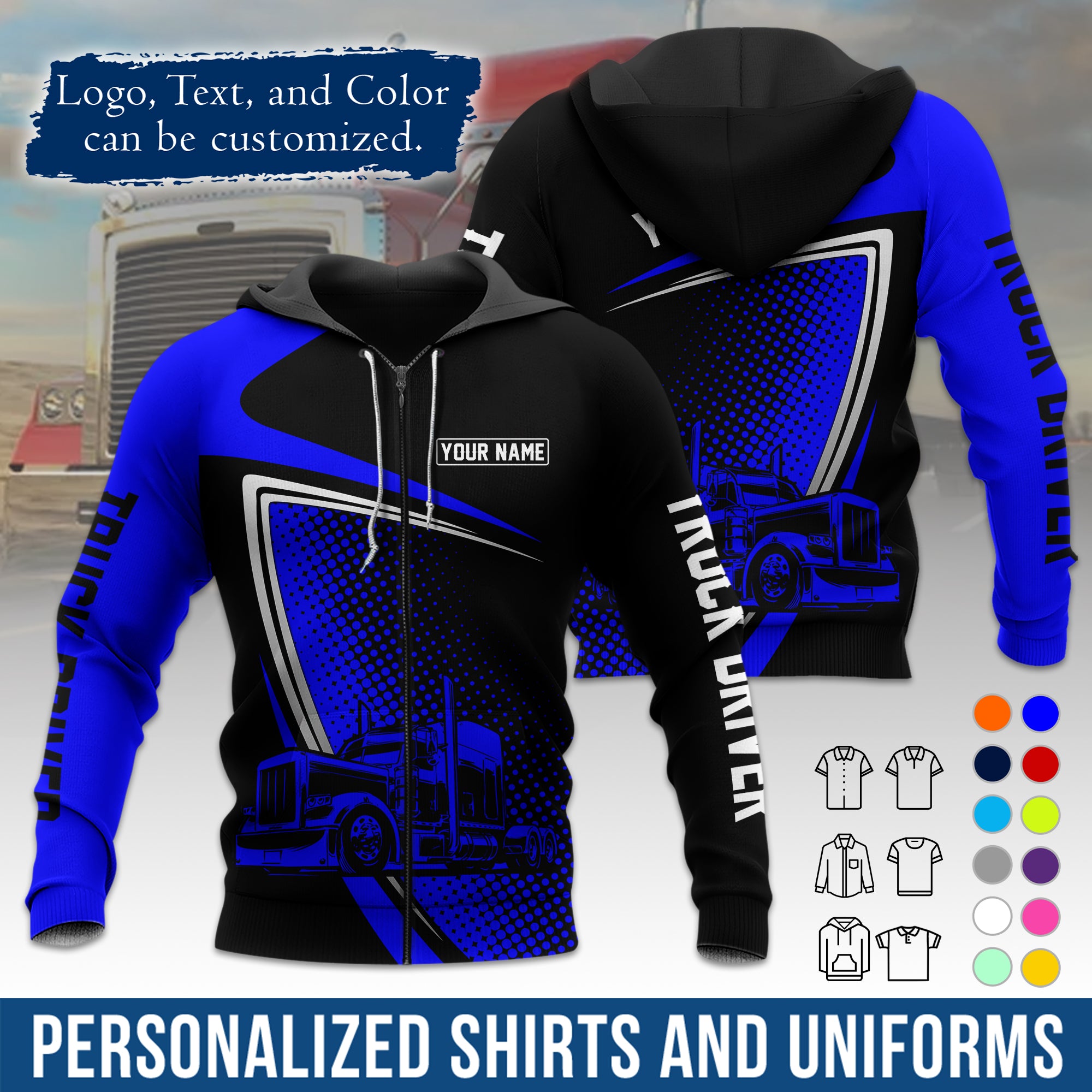 Custom Hoodie Uniform for Semi Truck Drivers, Add Your Company Logo, Text & Phone Number HD02