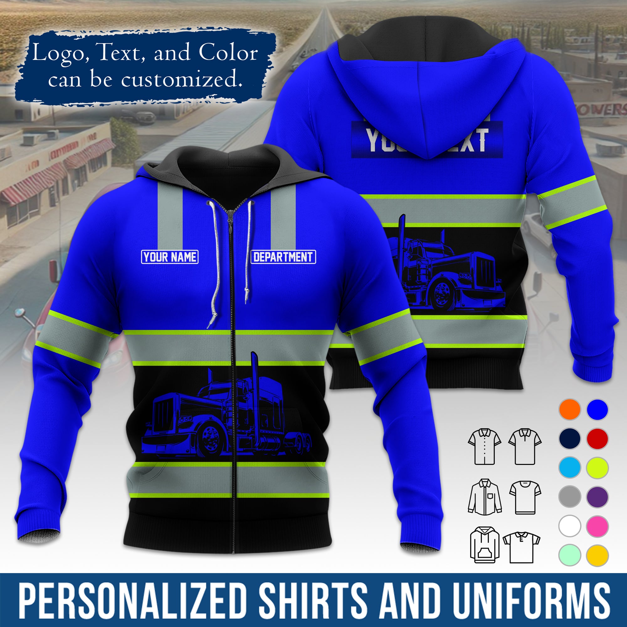 Custom Hoodie Uniform for Semi Truck Drivers, Add Your Company Logo, Text & Phone Number HD09