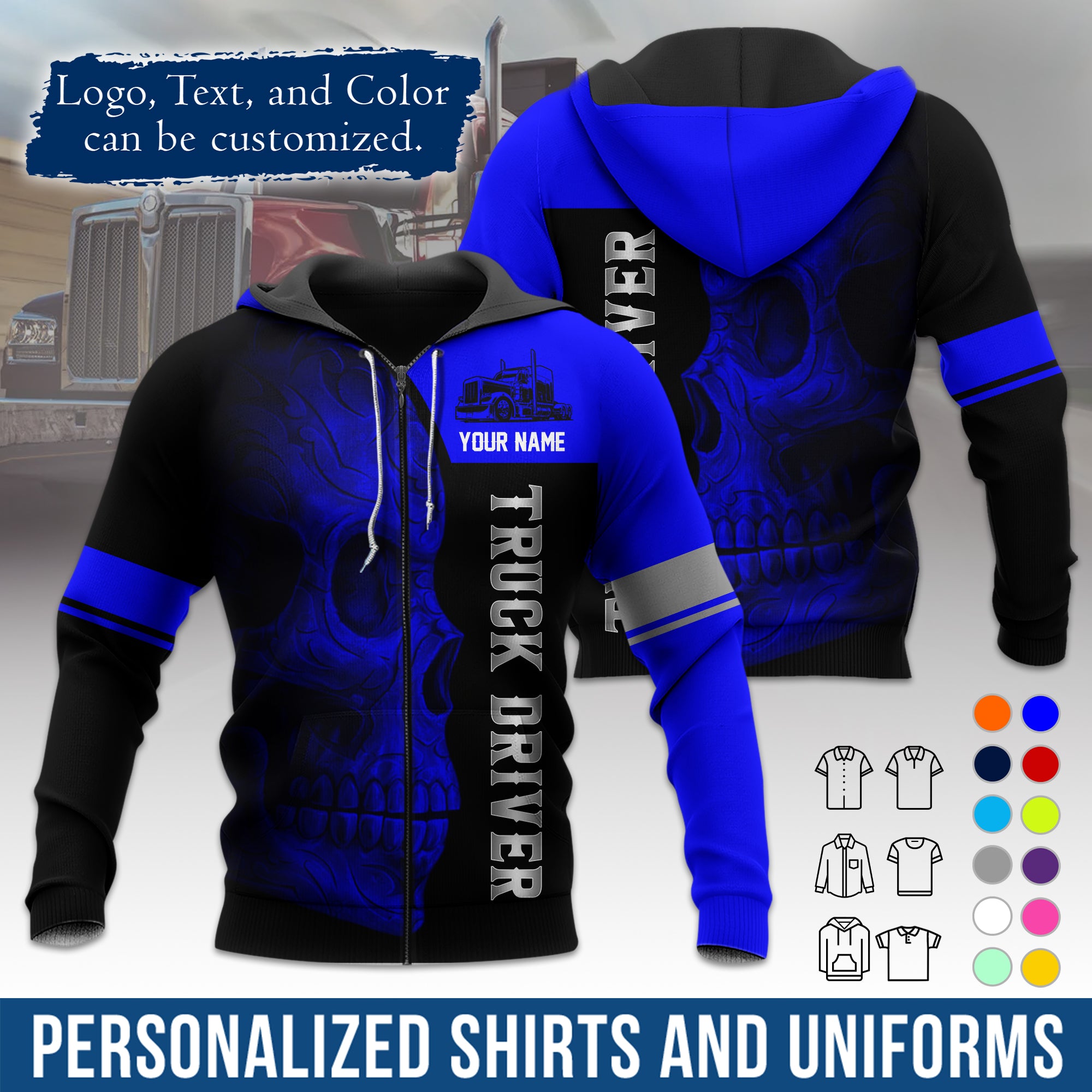 Custom Hoodie Uniform for Semi Truck Drivers, Add Your Company Logo, Text & Phone Number HD06