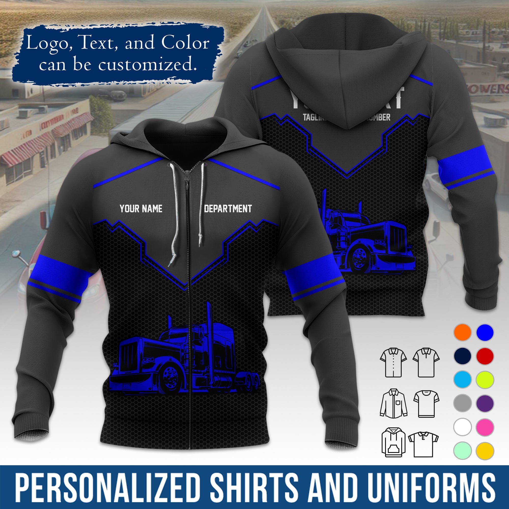 Custom Hoodie Uniform for Semi Truck Drivers, Add Your Company Logo, Text & Phone Number HD08