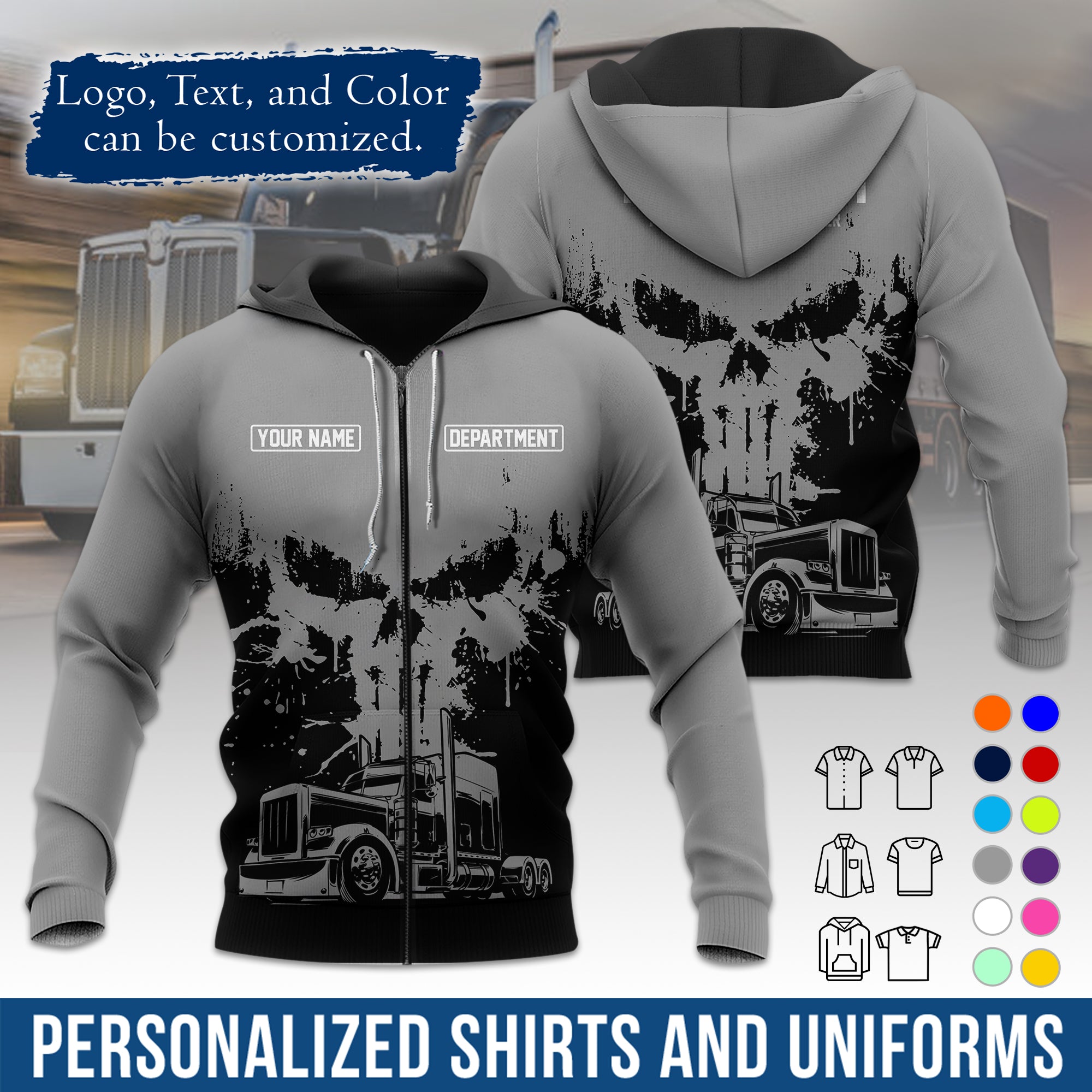 Custom Hoodie Uniform for Semi Truck Drivers, Add Your Company Logo, Text & Phone Number HD04