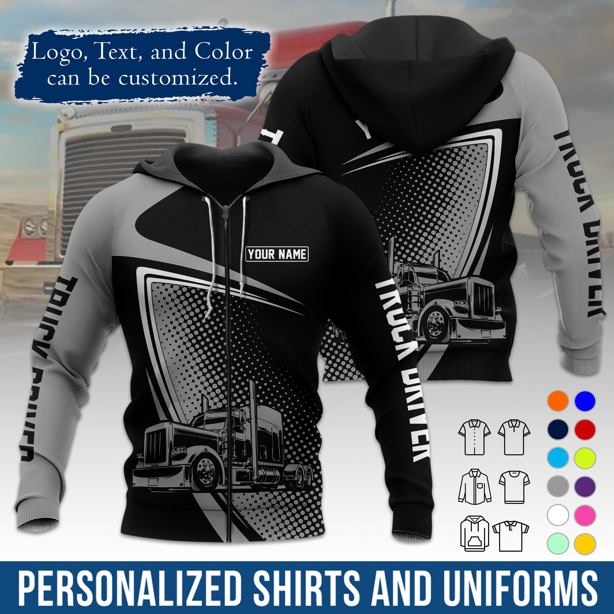 Custom Hoodie Uniform for Semi Truck Drivers, Add Your Company Logo, Text & Phone Number HD02