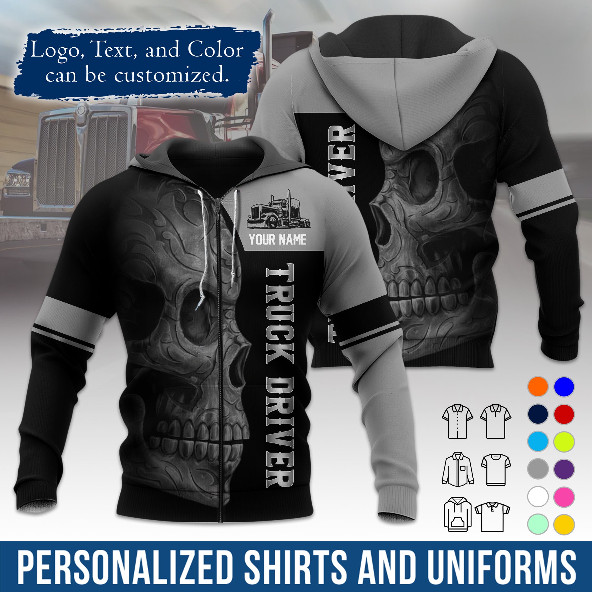 Custom Hoodie Uniform for Semi Truck Drivers, Add Your Company Logo, Text & Phone Number HD06